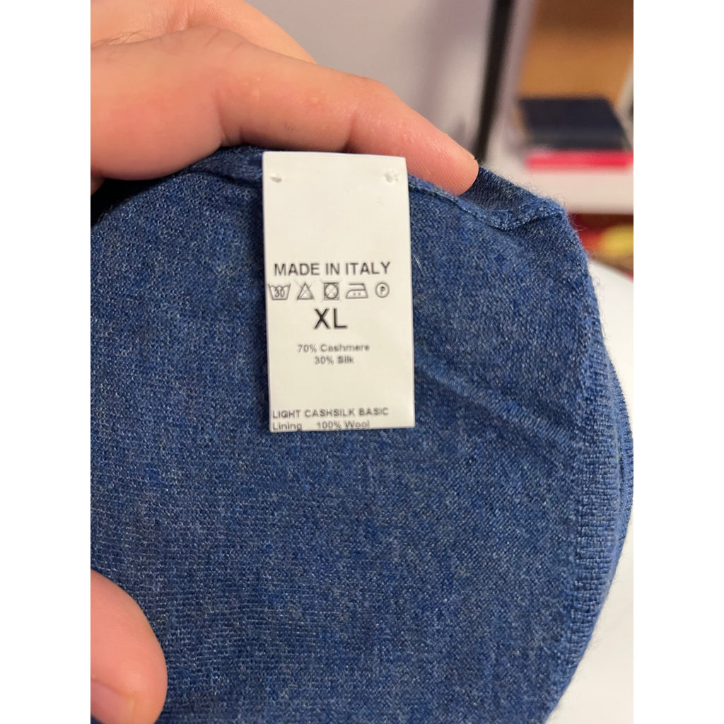 ISAIA Napoli Cashmere/Silk Crewneck Pullover Sweater in Ocean Blue - Size XL