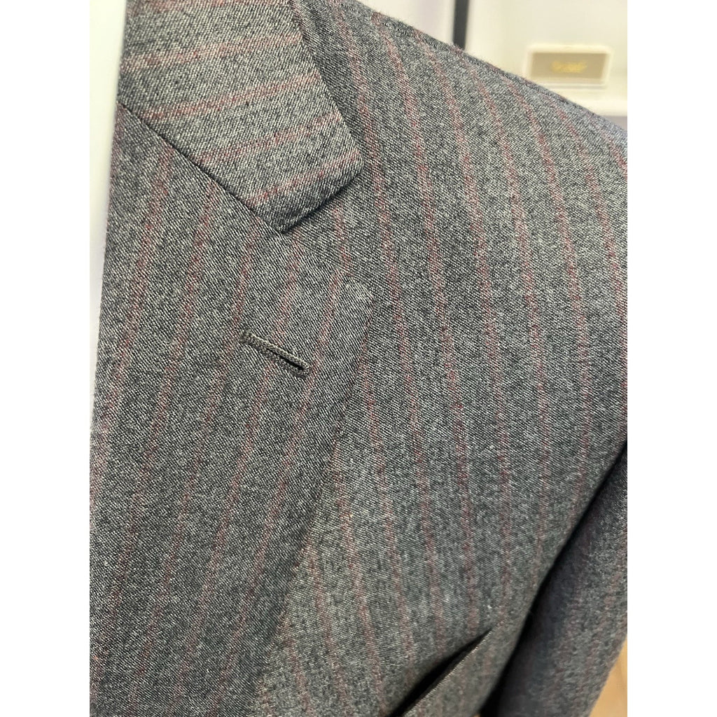 Ermenegildo Zegna Gray w/Red Pinstripe Wool-Cashmere Suit 44R