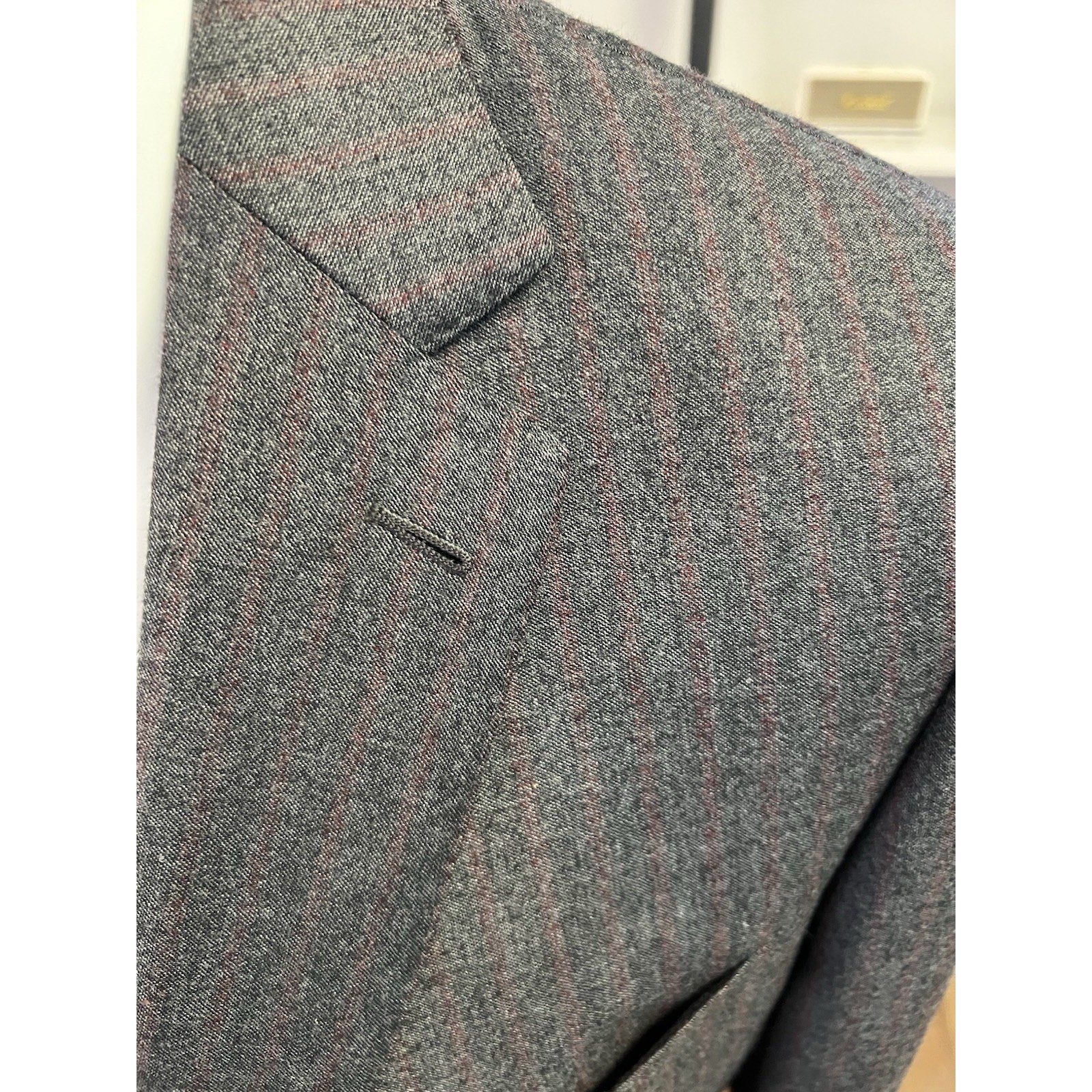 Ermenegildo Zegna Gray w/Red Pinstripe Wool-Cashmere Suit 44R
