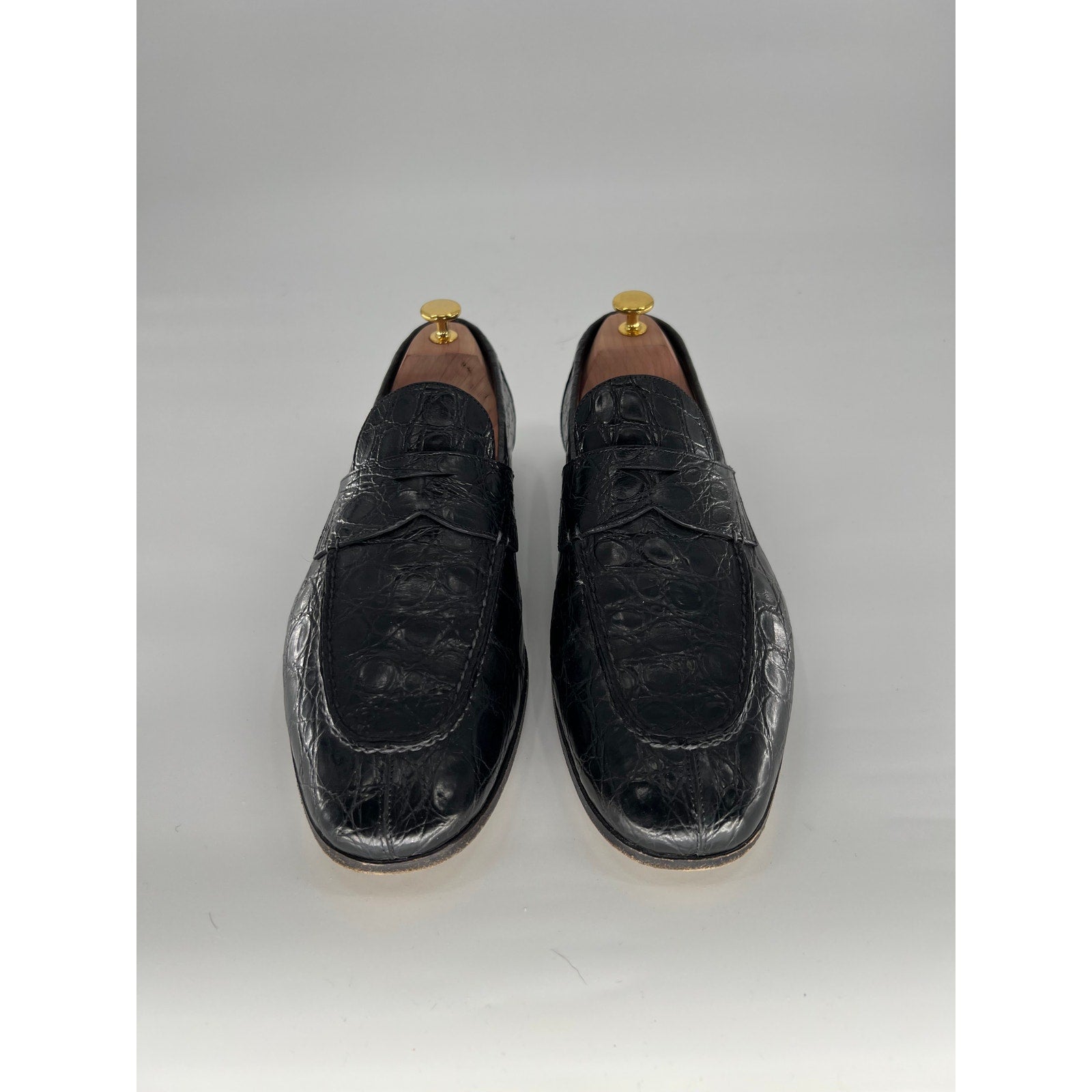 Santoni Duke Loafers in Black Alligator