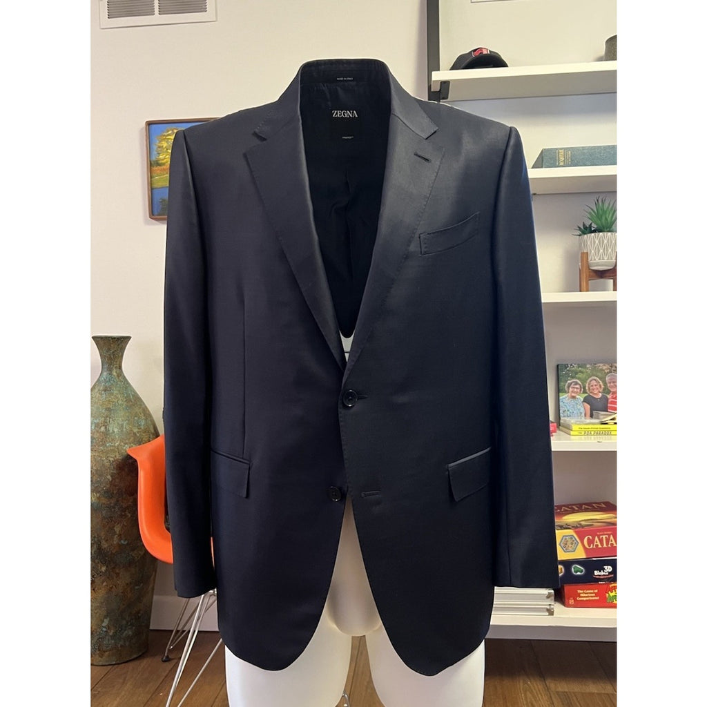 NEW Zegna Navy Trofeo Wool Suit – Size 56R