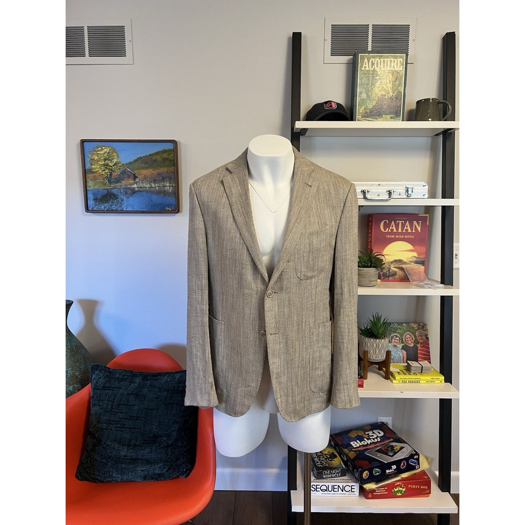 Ermenegildo Zegna Beige Herringbone Sport Coat - 40R