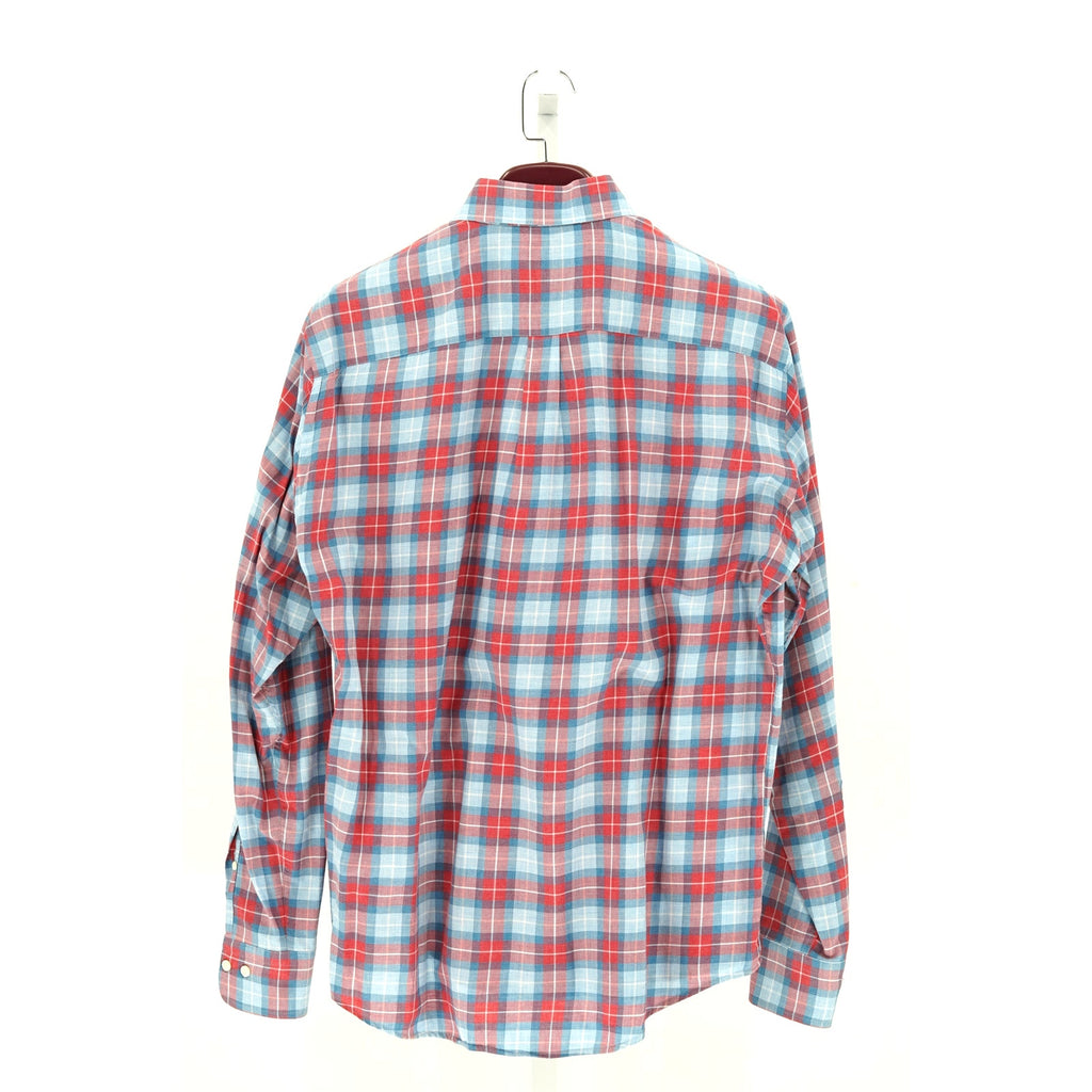 Peter Millar Red-Blue Checkered 100% Cotton Dress Shirt - Size L