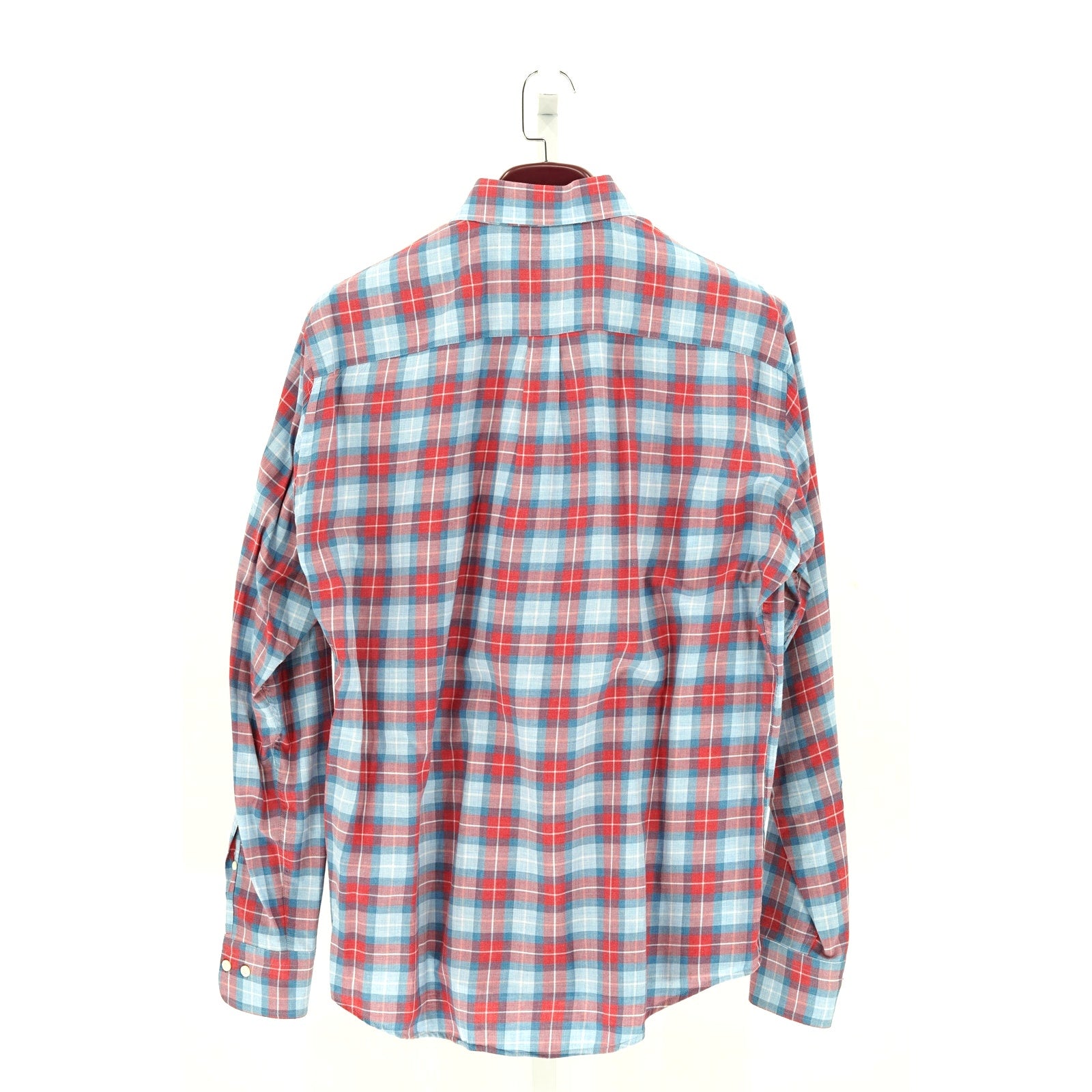 Peter Millar Red-Blue Checkered 100% Cotton Dress Shirt - Size L