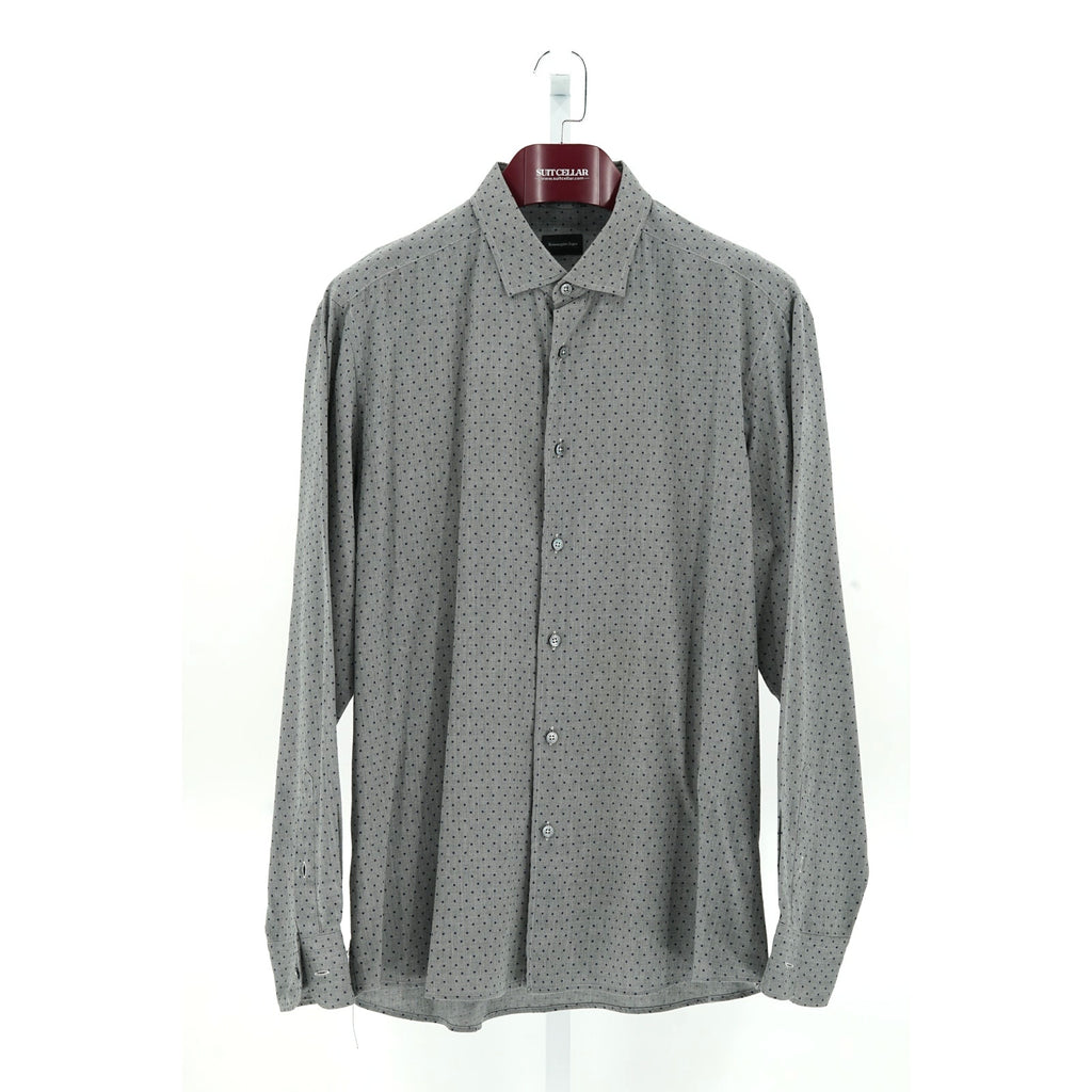 Zegna Grey-Blue Polka Dot Pattern Dress Shirt - Size XXL