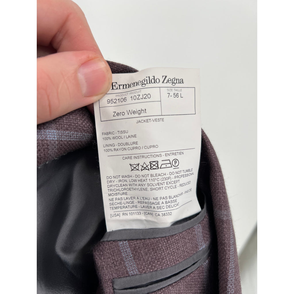 Zegna Zero Weight Burgundy Wool Windowpane Sport Coat – EU 56 / US 44