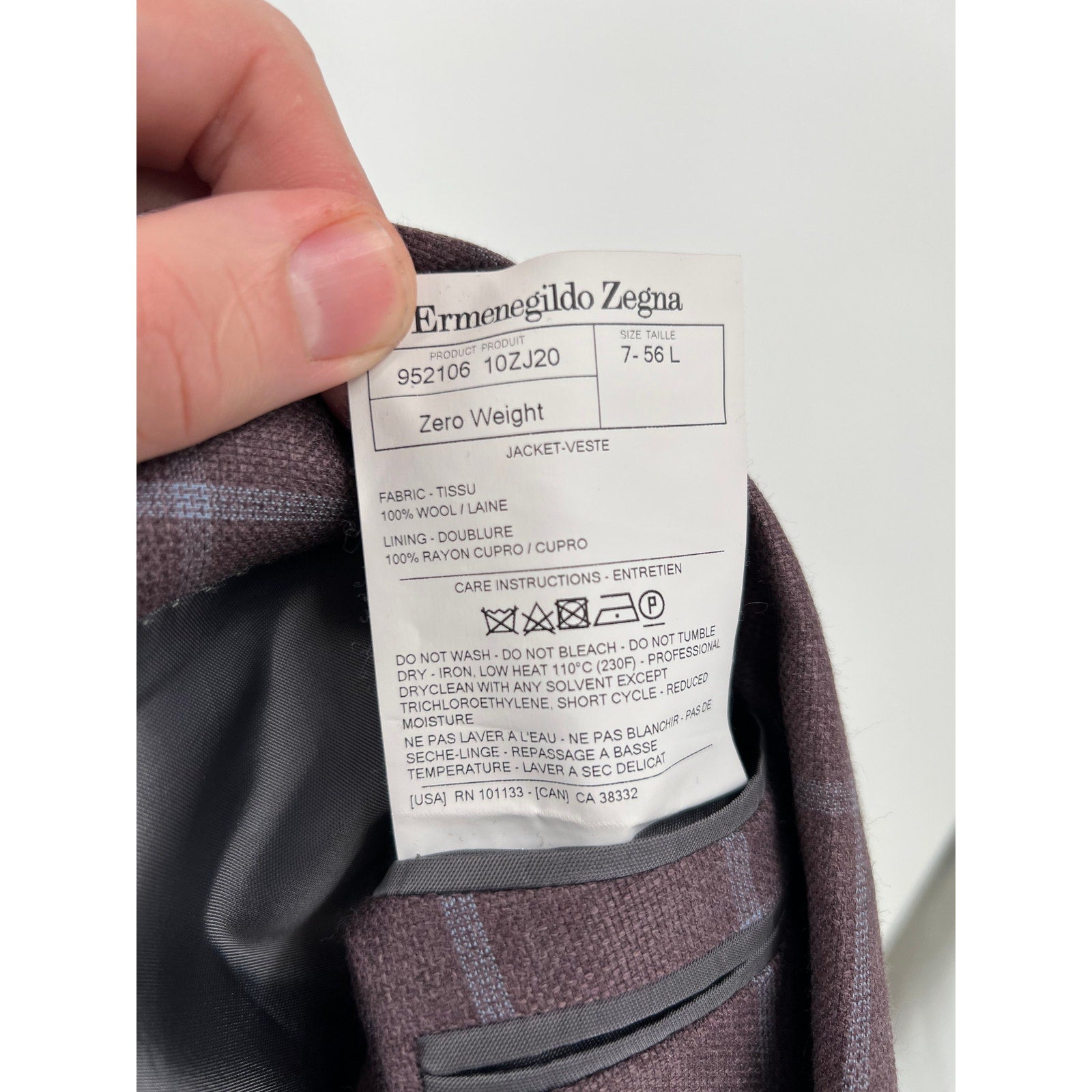 Zegna Zero Weight Burgundy Wool Windowpane Sport Coat – EU 56 / US 44