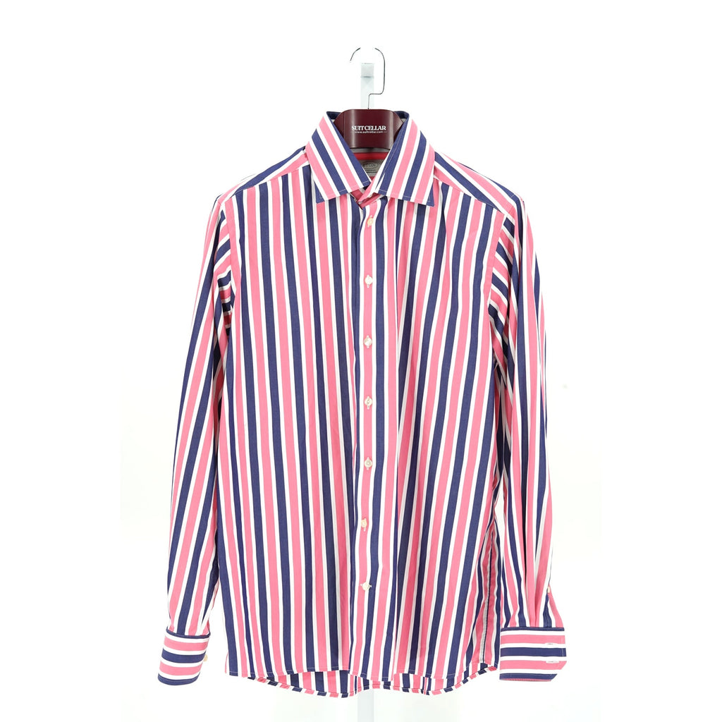 Eton Pink-White-Blue Striped 100% Cotton Dress Shirt - Size 43/17