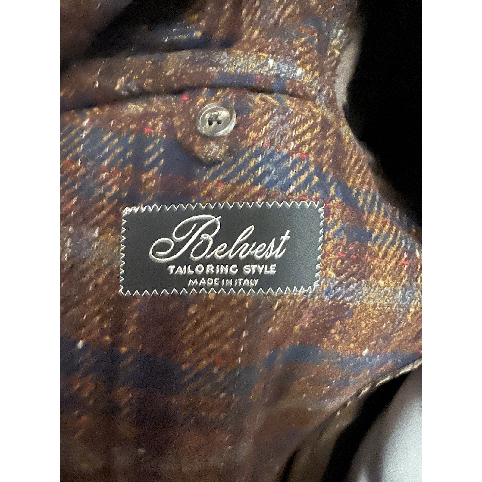 Belvest Tailoring Style Brown & Blue Plaid Tweed Sport Coat 46R