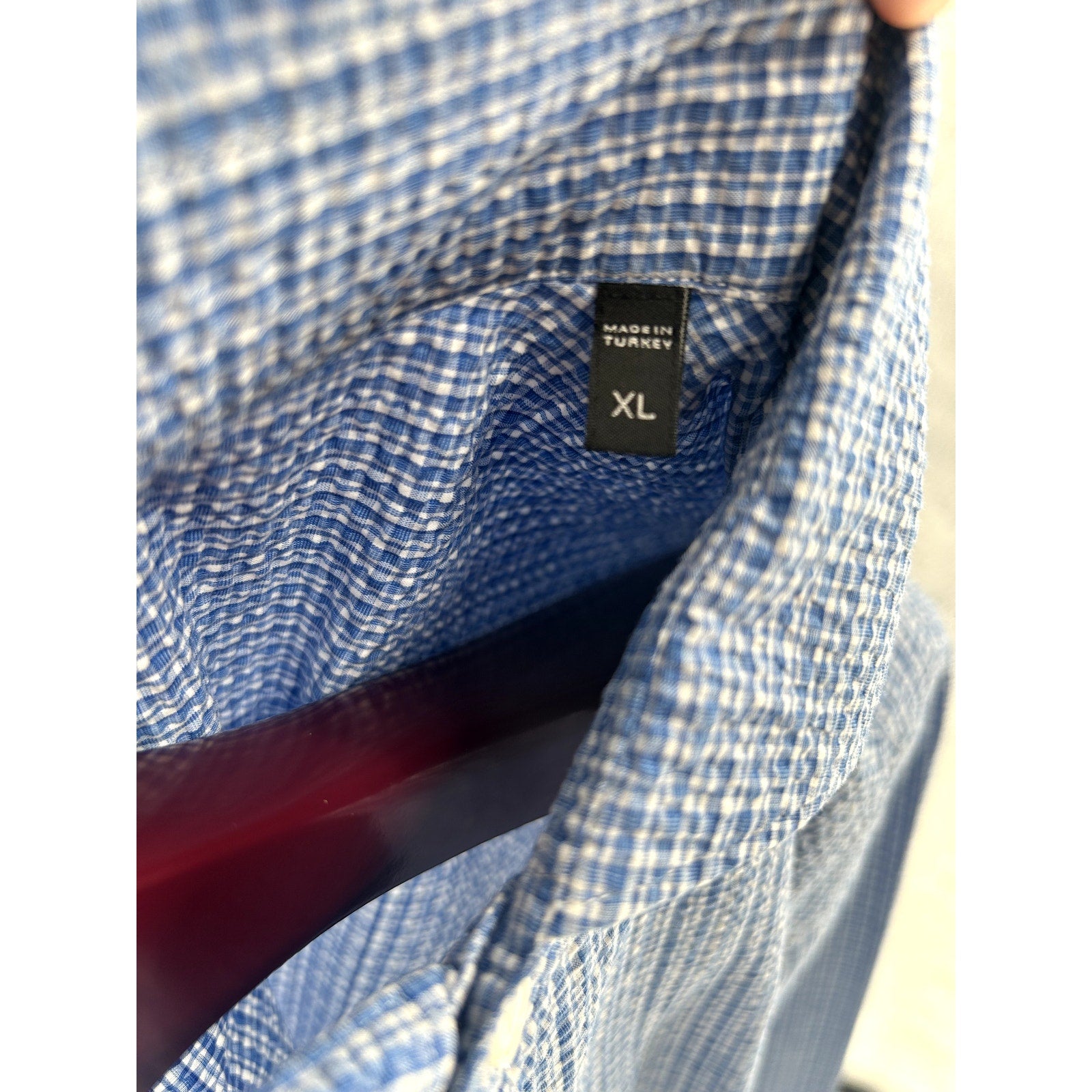 Zegna Blue-White Seersucker Patterned 100% Cotton Dress Shirt - Size XL