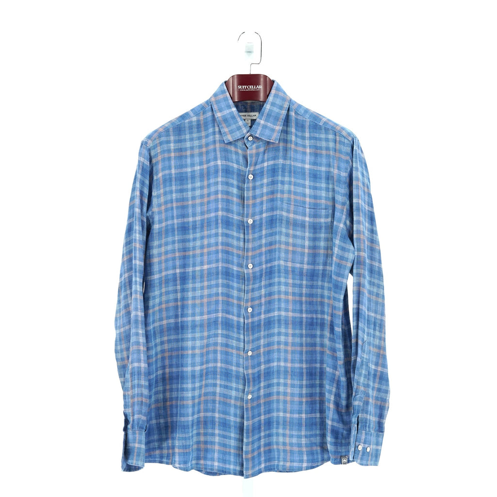 Peter Millar Blue Striped 100% Cotton Dress Shirt - Size L
