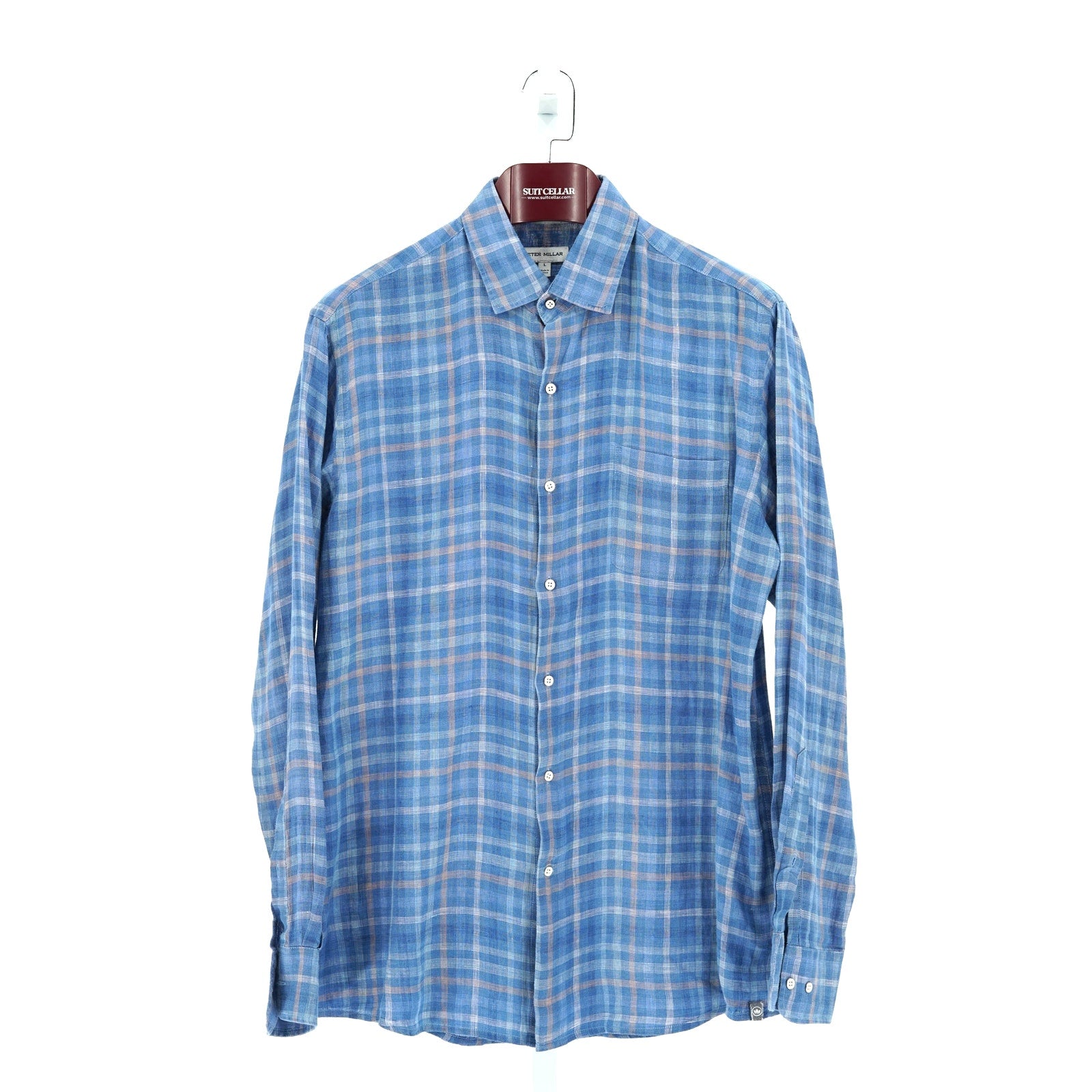 Peter Millar Blue Striped 100% Cotton Dress Shirt - Size L