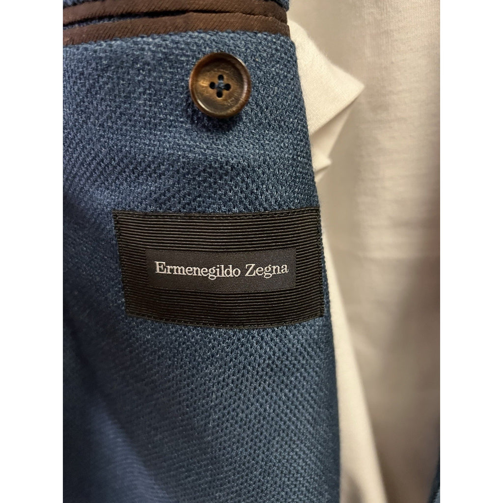 STUNNING Ermenegildo Zegna Blue Silk Blend Hopsack Sport Coat - Size 56eu/44eu
