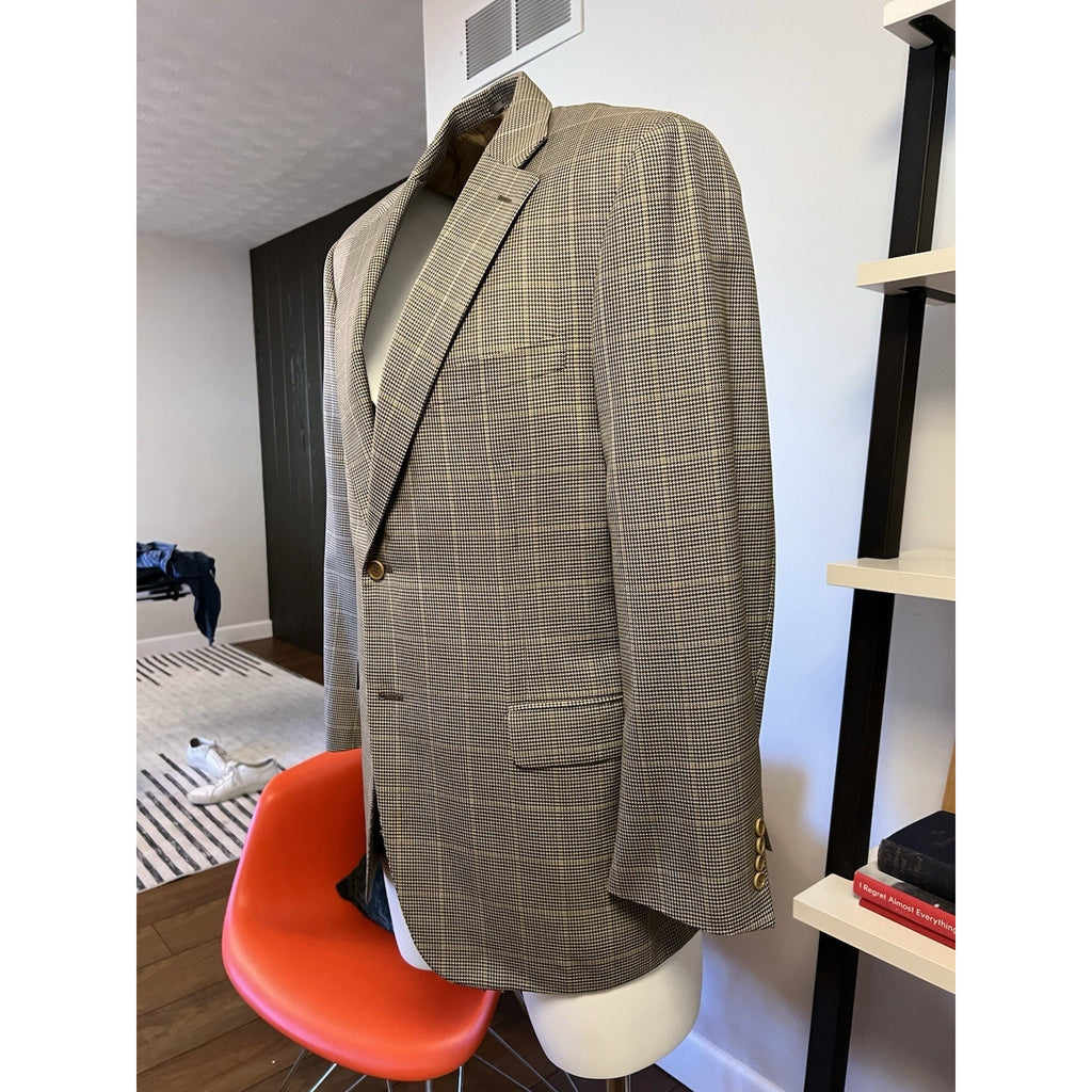 Canali Beige Silk-Blend Glen-Check Sport Coat - 46R