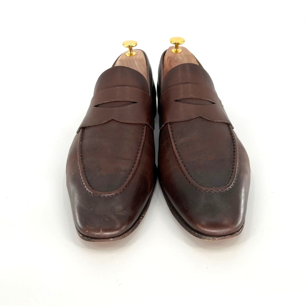 Santoni Fatte A Mano Penny Loafers in Dark Brown - Size 12
