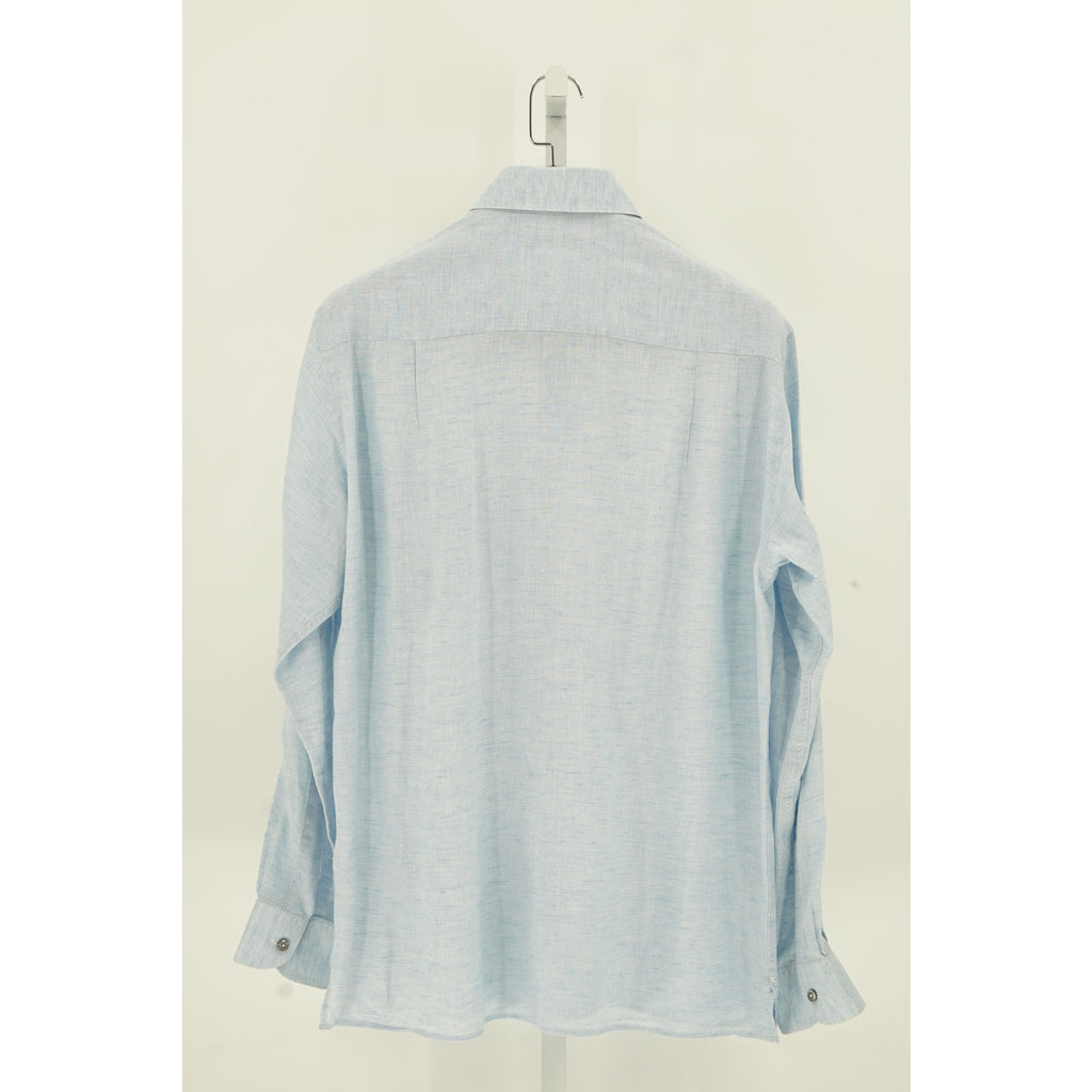 Zegna Blue Linen 100% Linen Dress Shirt - Size L