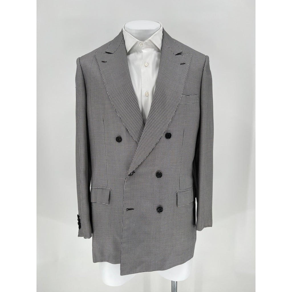 Brioni Blue & White Houndstooth 100% Silk DB Sport Coat - Size 54IT (44US)