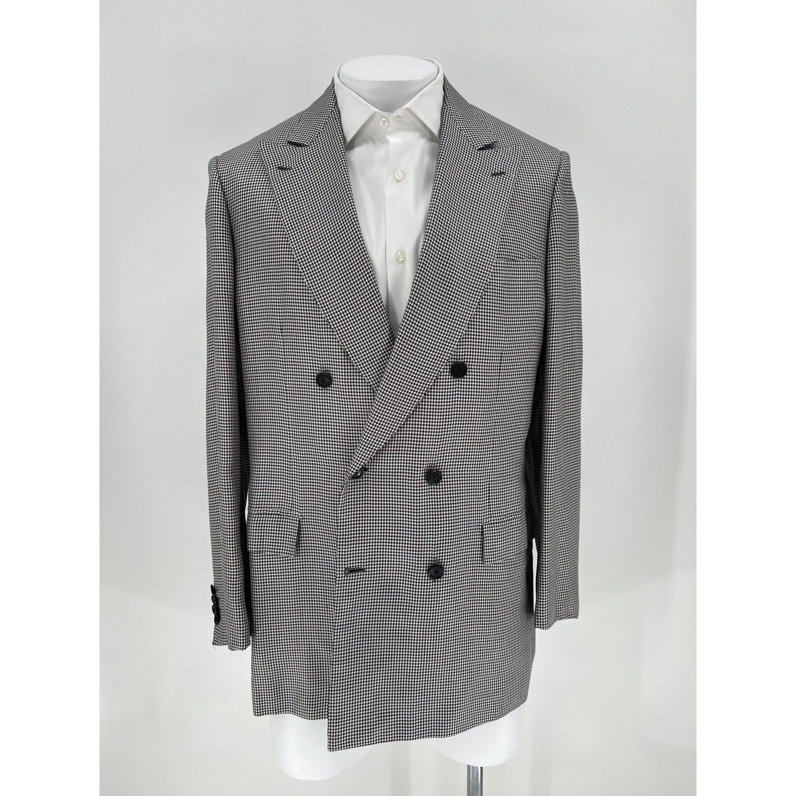 Brioni Blue & White Houndstooth 100% Silk DB Sport Coat - Size 54IT (44US)