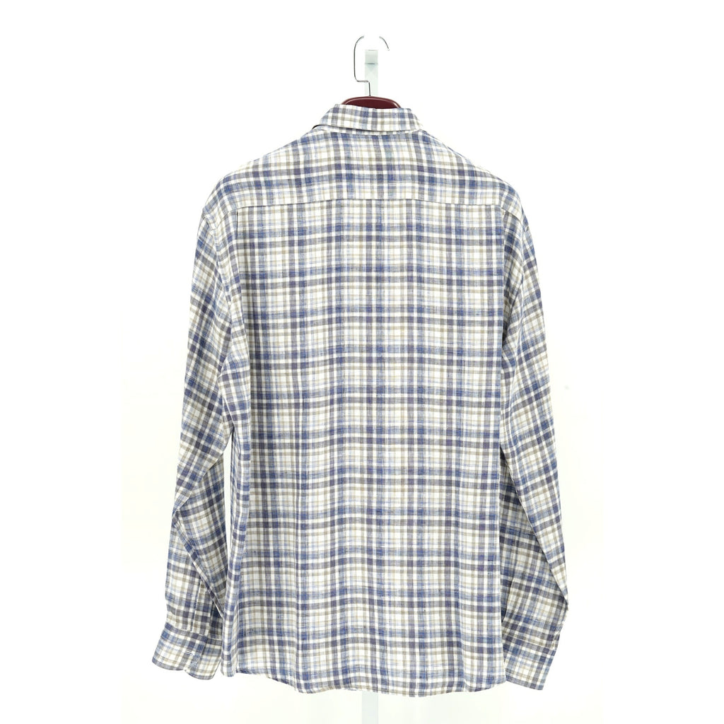 Zegna Blue-White-Light Brown Plaid Dress Shirt - Size XXL