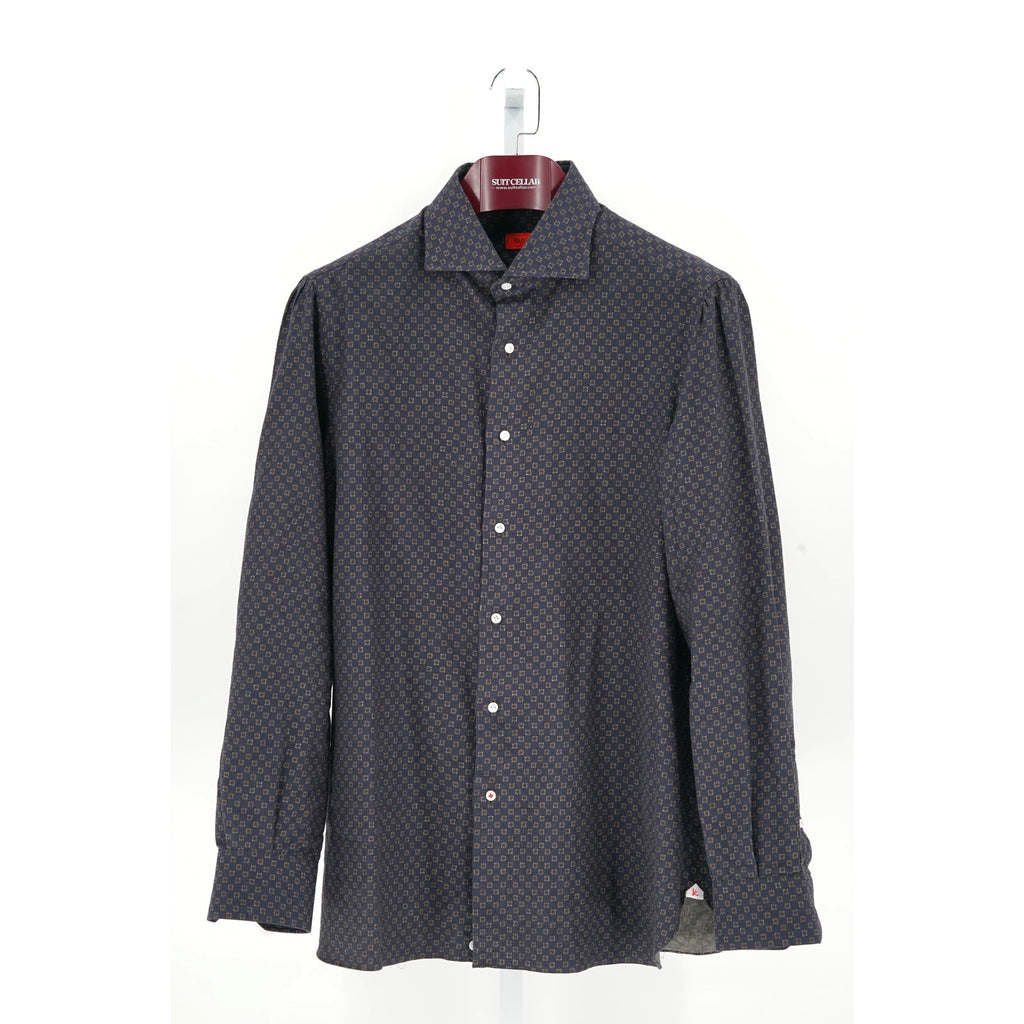 Isaia Navy/Green Pattern Dress Shirt - Size 17/43