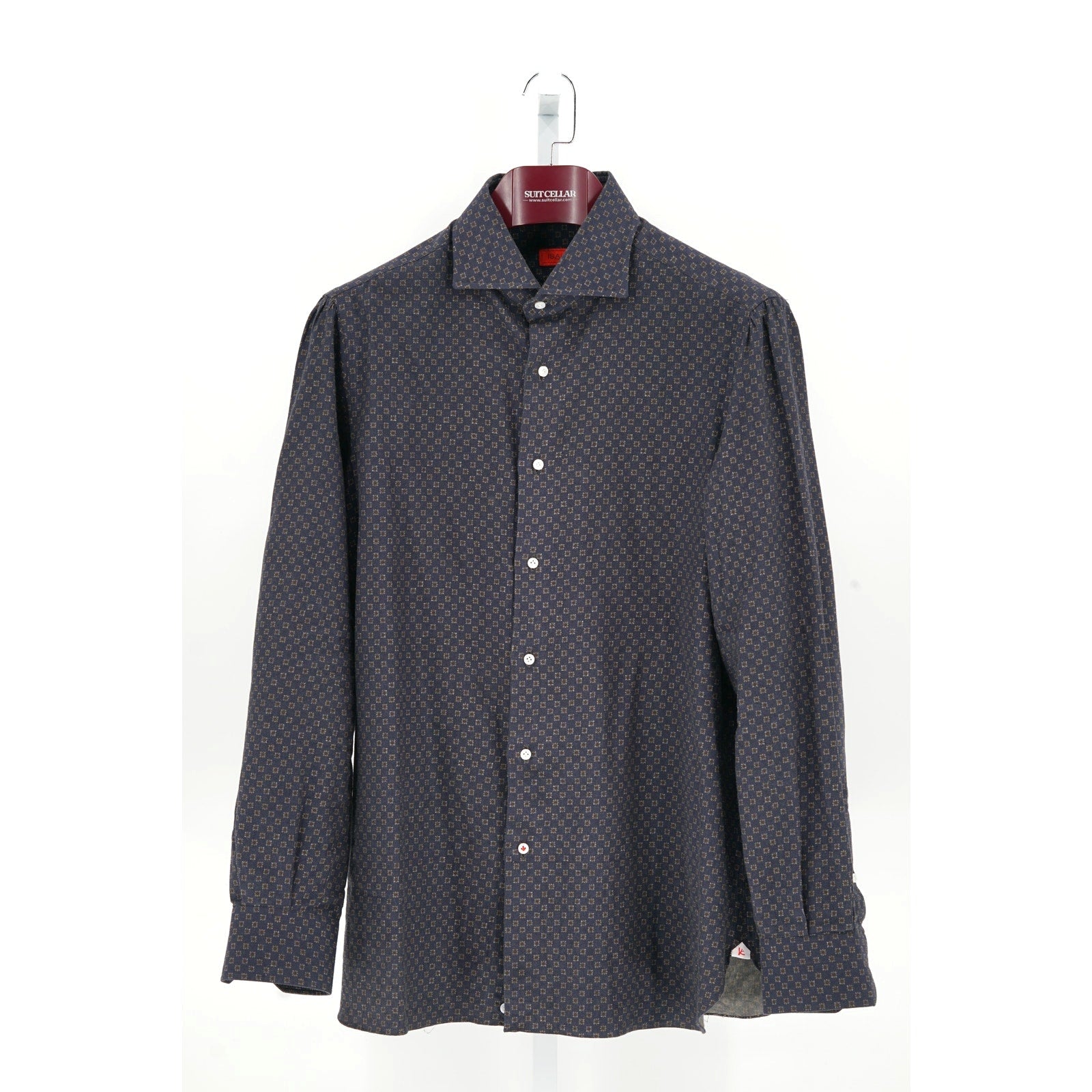 Isaia Navy/Green Pattern Dress Shirt - Size 17/43