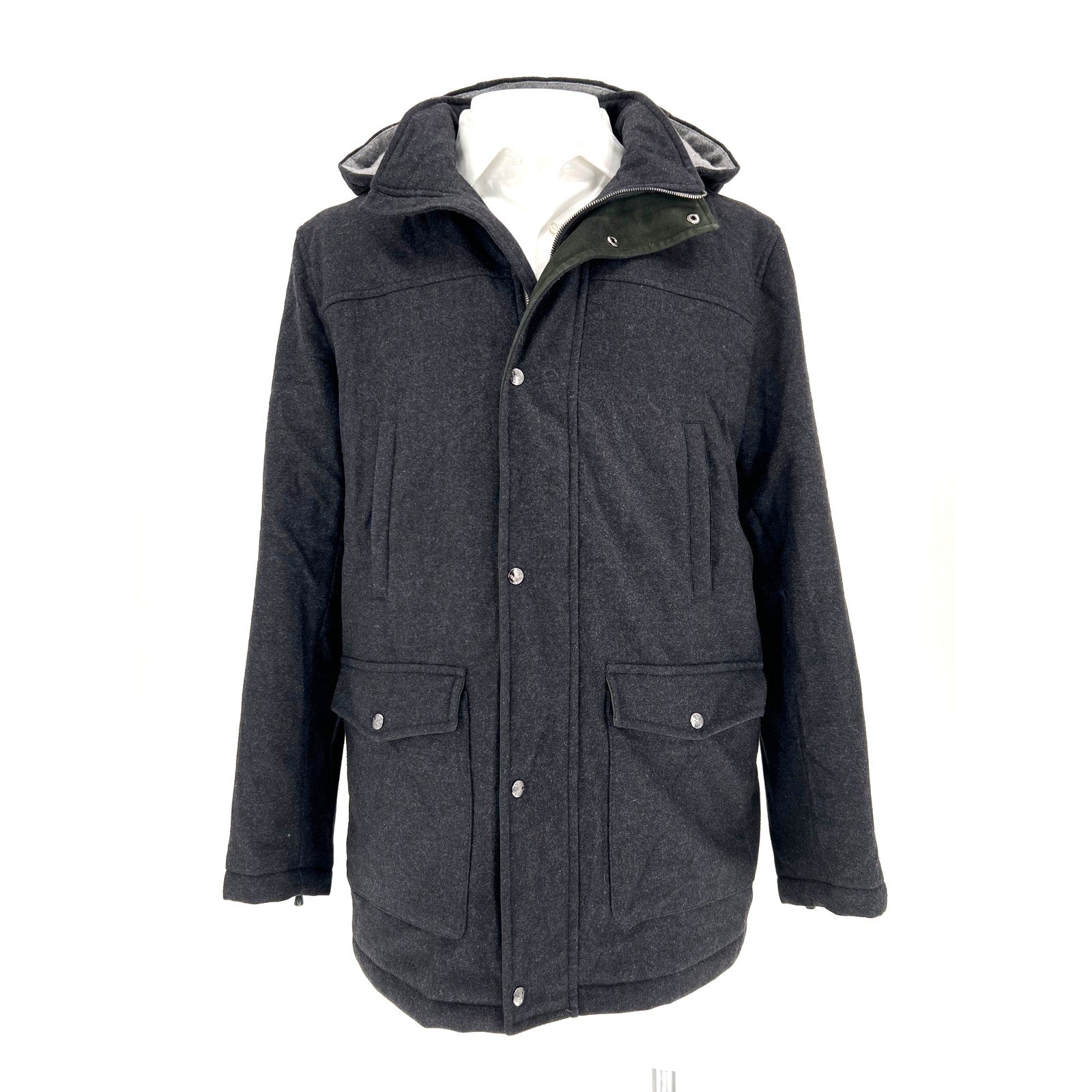 ISAIA Napoli Gray Wool Flannel Parka - Size 56eu/44us