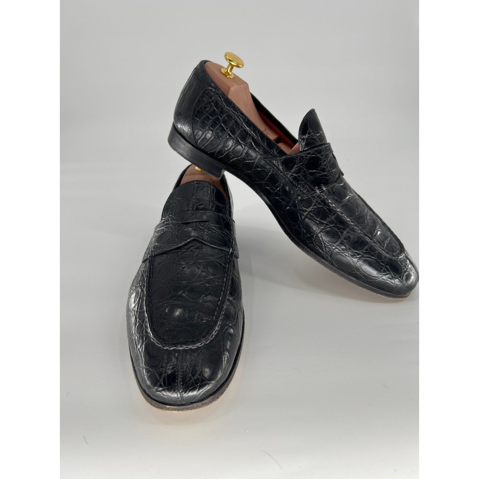 Santoni Duke Loafers in Black Alligator