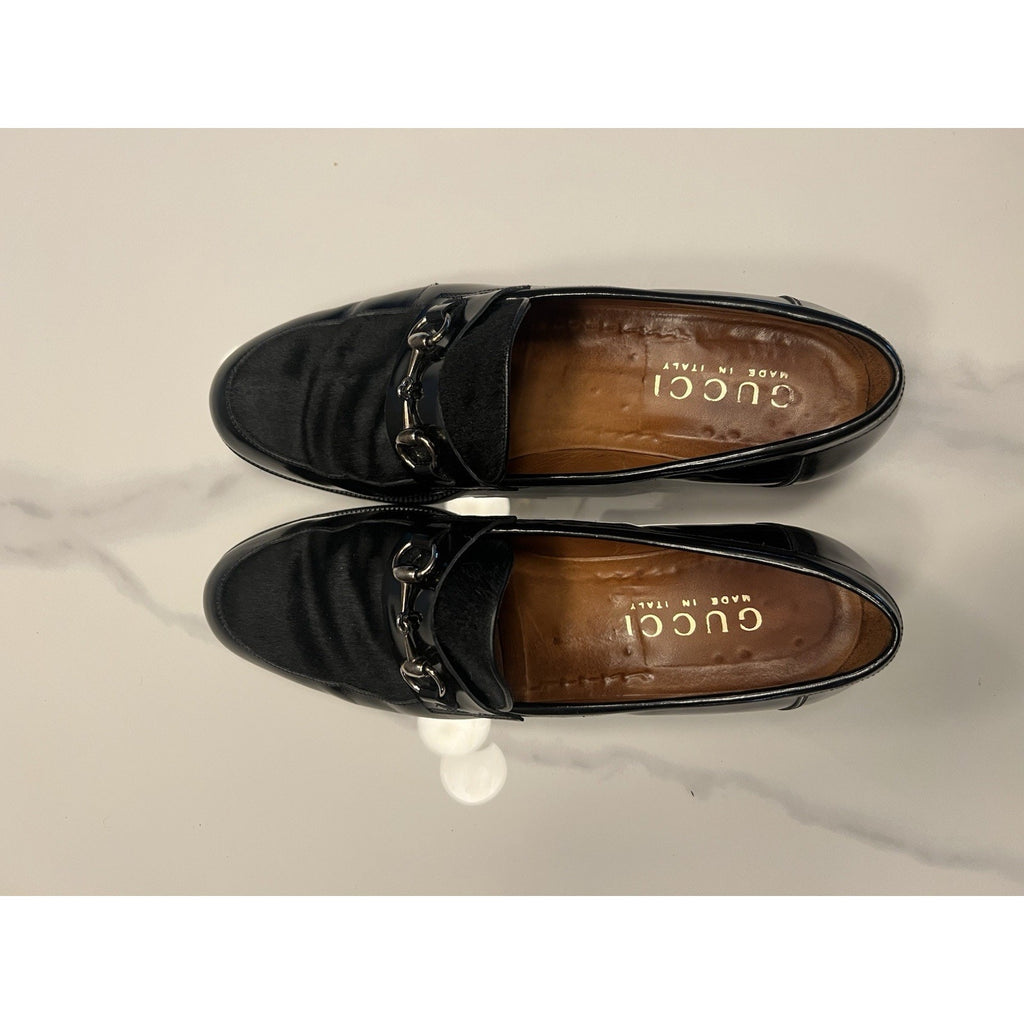 Tom Ford-era Gucci Horsebit Loafers - Black Pony Hair/Patent Leather - Size 12