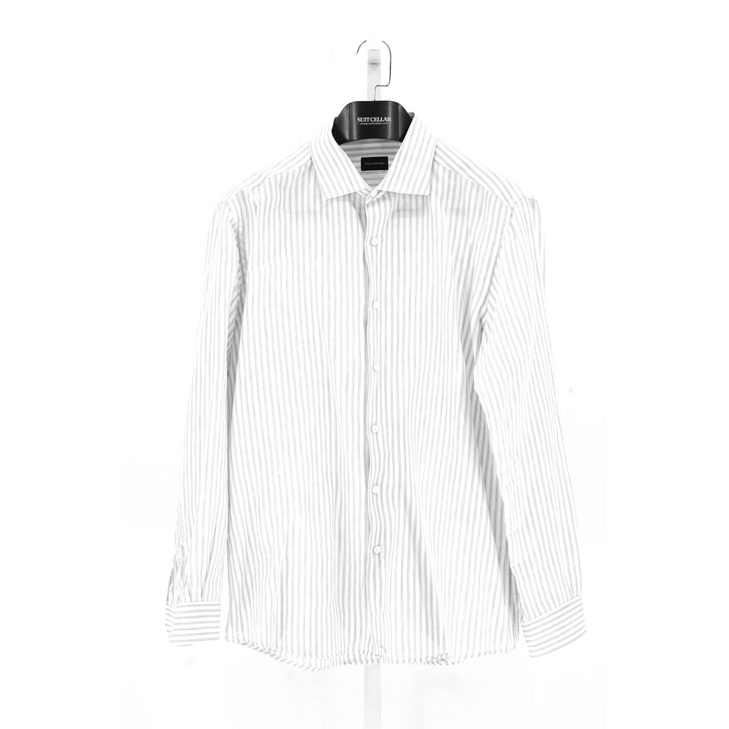 Zegna White-Grey Striped Linen Dress Shirt - Size XL