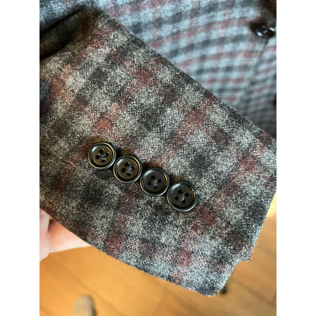 Canali Grey/Black/Red Gingham Wool Sport Coat