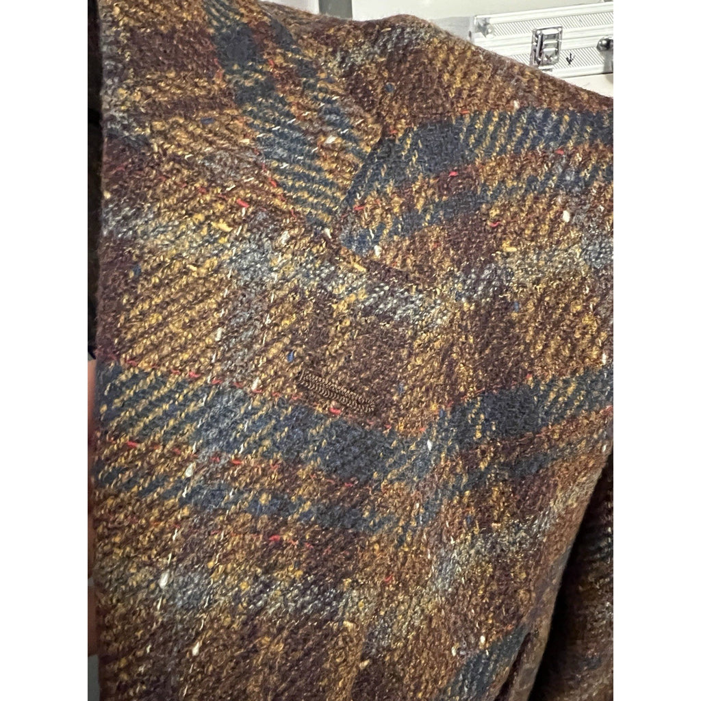 Belvest Tailoring Style Brown & Blue Plaid Tweed Sport Coat 46R