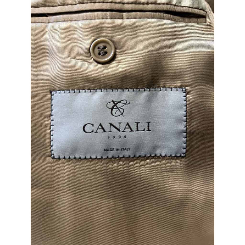 Canali Beige Silk-Blend Glen-Check Sport Coat - 46R