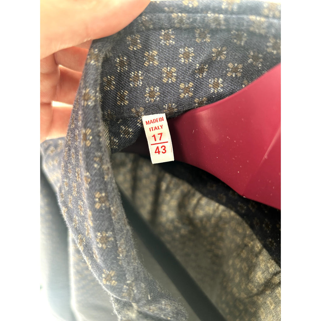 Isaia Navy/Green Pattern Dress Shirt - Size 17/43