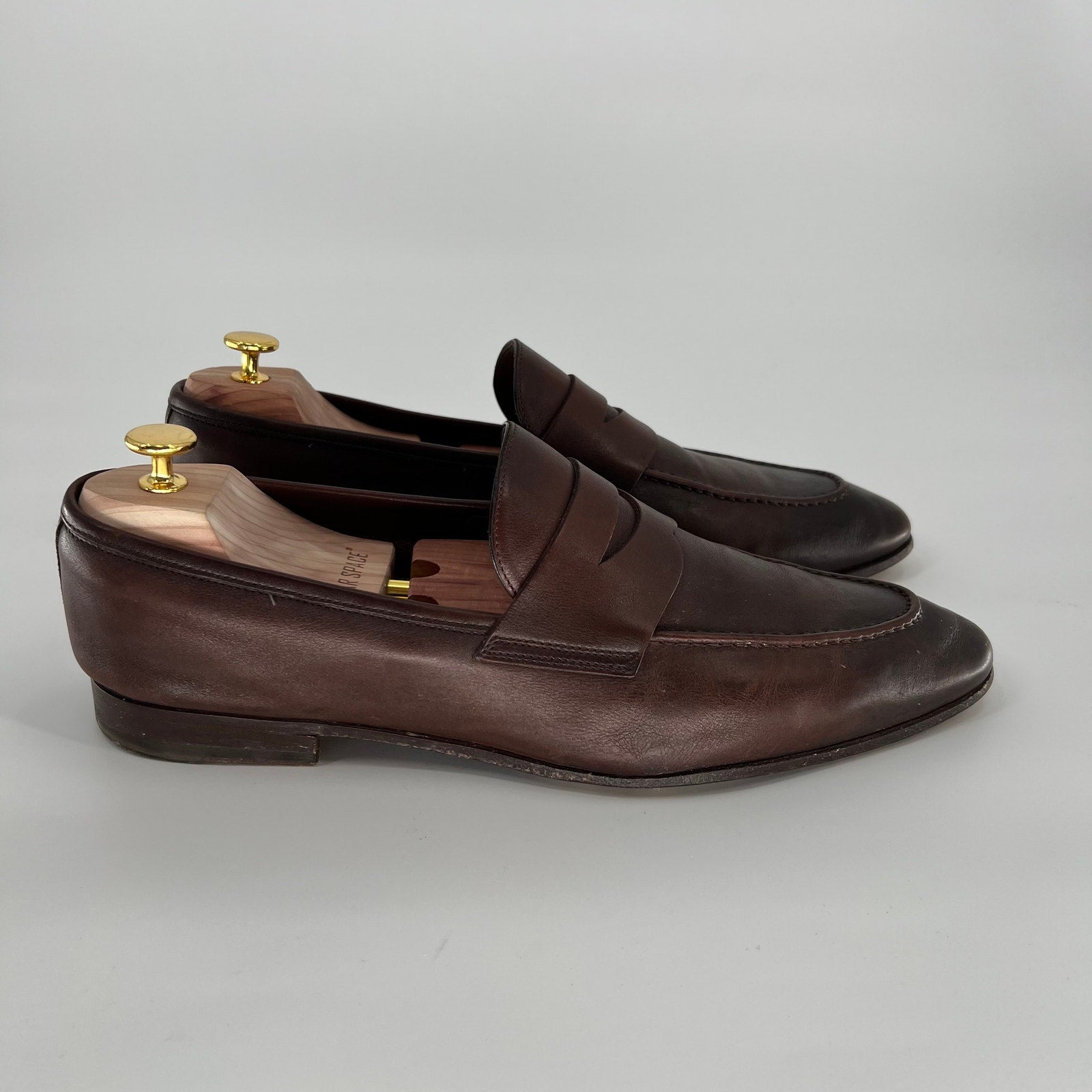 Santoni Fatte A Mano Penny Loafers in Dark Brown - Size 12