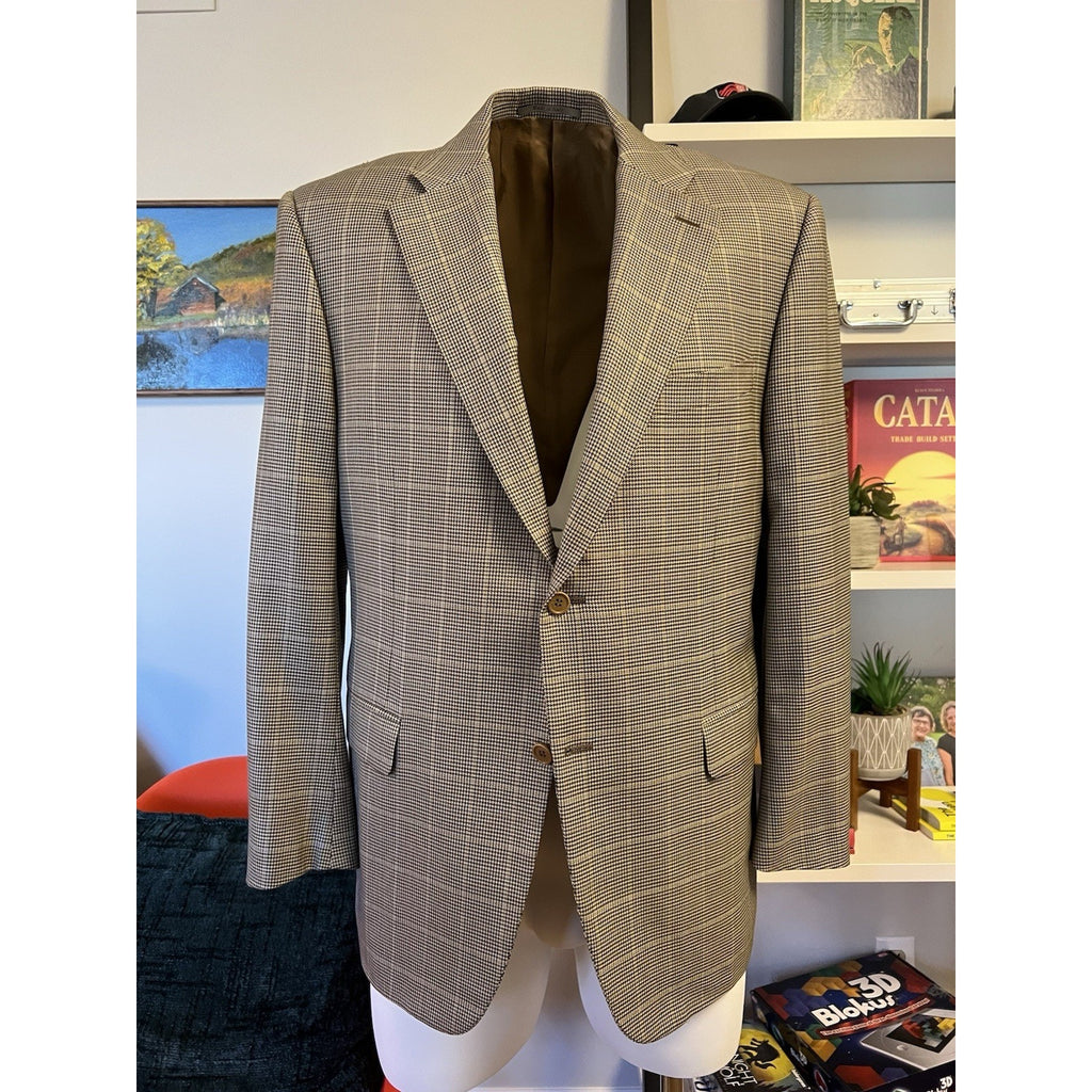 Canali Beige Silk-Blend Glen-Check Sport Coat - 46R