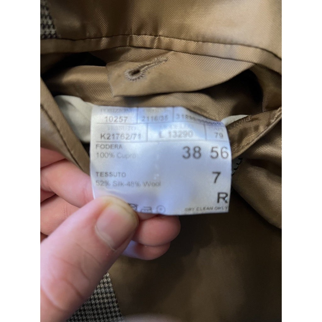 Canali Beige Silk-Blend Glen-Check Sport Coat - 46R