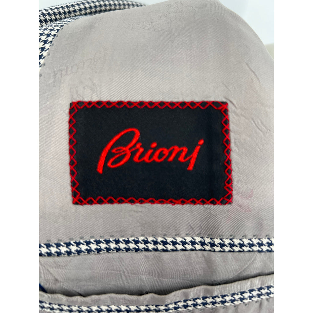 Brioni Blue & White Houndstooth 100% Silk DB Sport Coat - Size 54IT (44US)