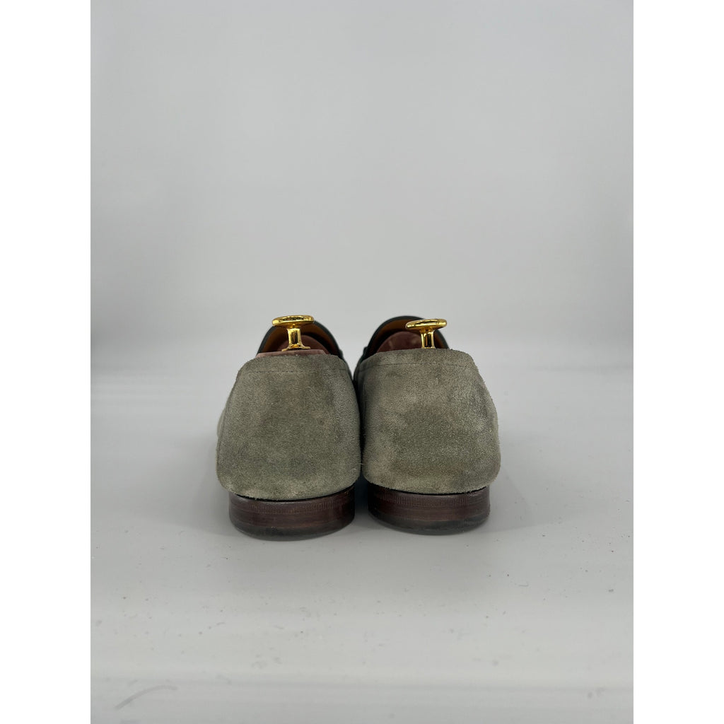 Gucci Brixton Sage Suede Horsebit Loafers Green Red Web Gold Bit UK 12 / US 13