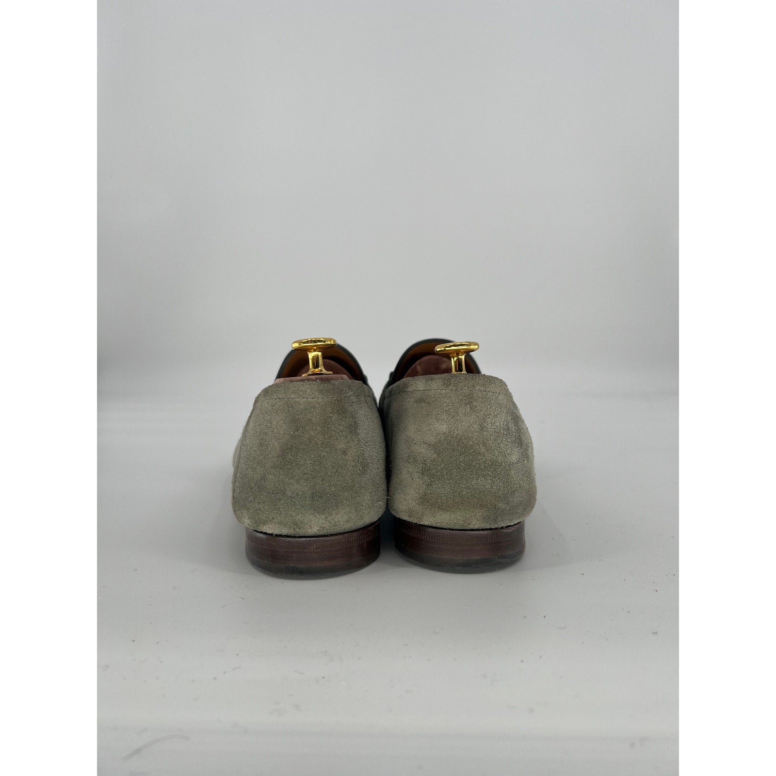 Gucci Brixton Sage Suede Horsebit Loafers Green Red Web Gold Bit UK 12 / US 13