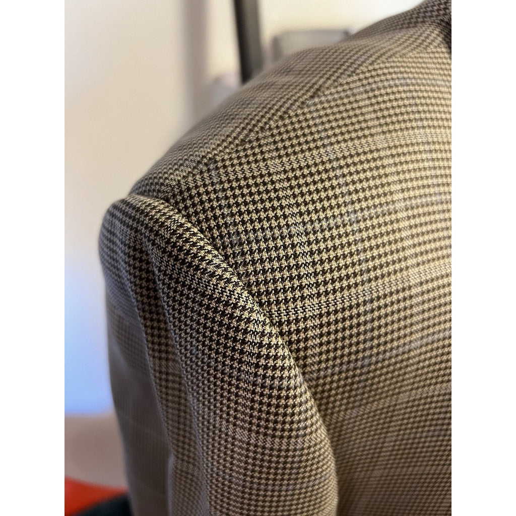 Canali Beige Silk-Blend Glen-Check Sport Coat - 46R