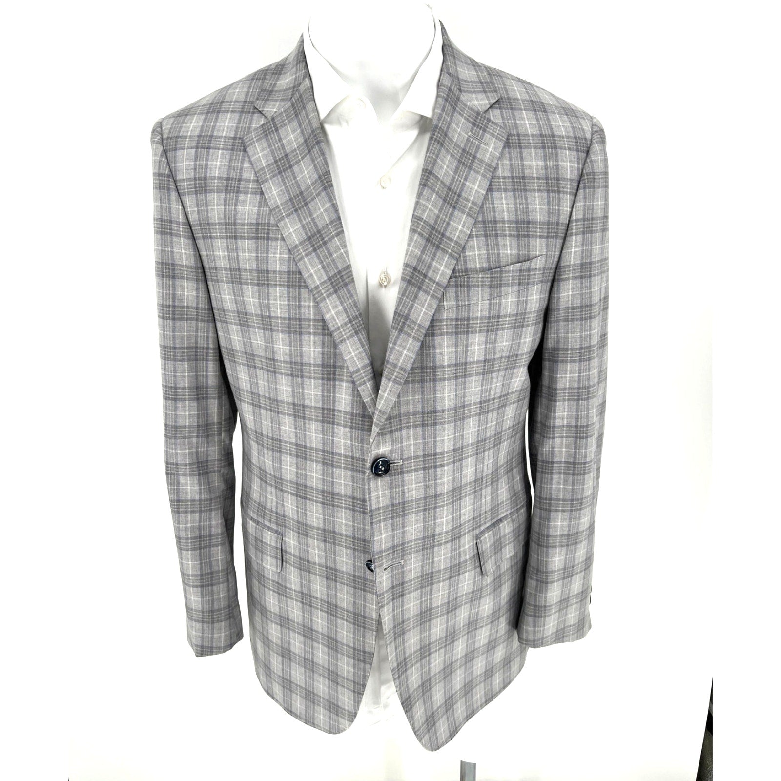 Canali Grey & Blue Glen Plaid Wool Sport Coat - Size 54IT (44US)