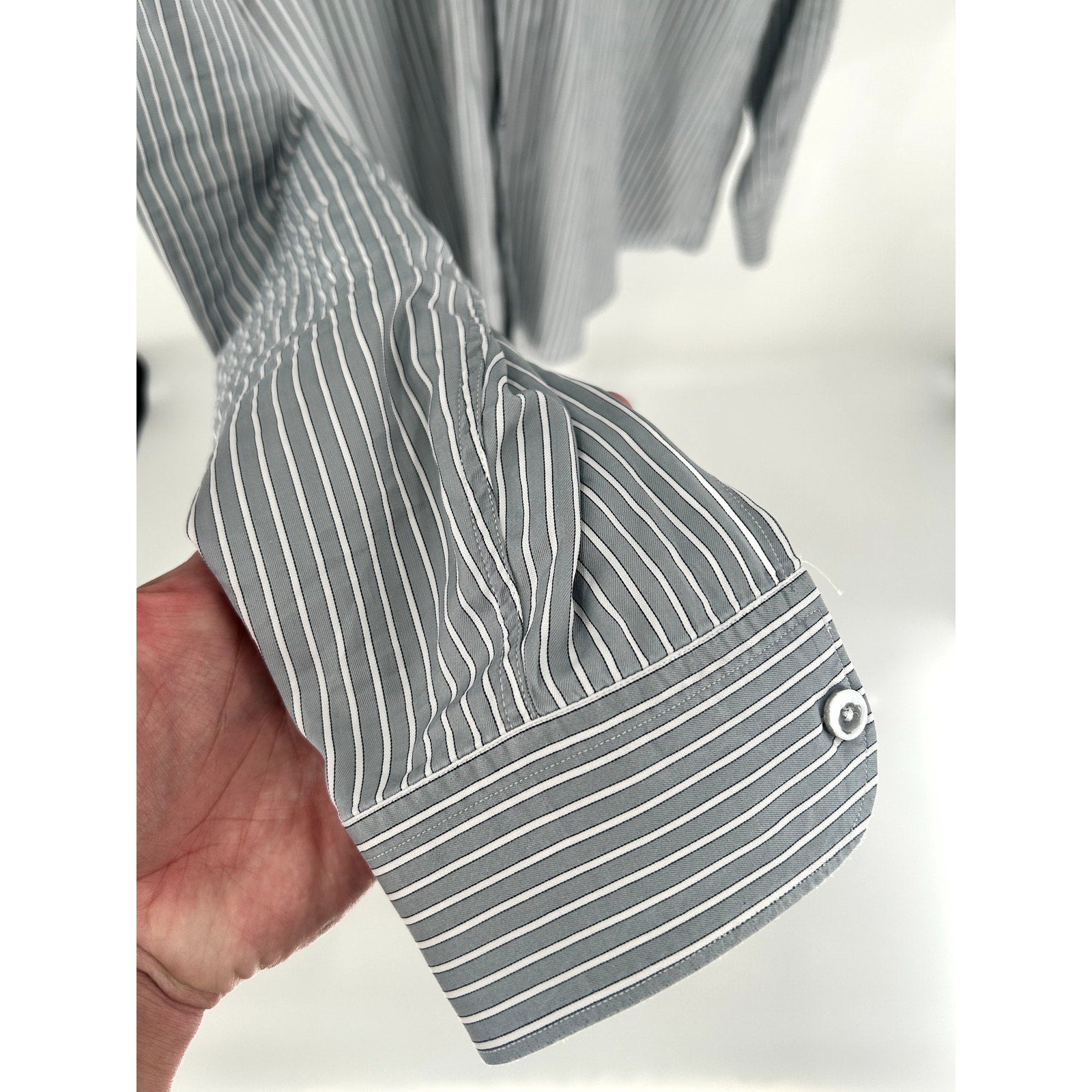 Zegna Grey-White Striped 100% Cotton Dress Shirt - Size XXL