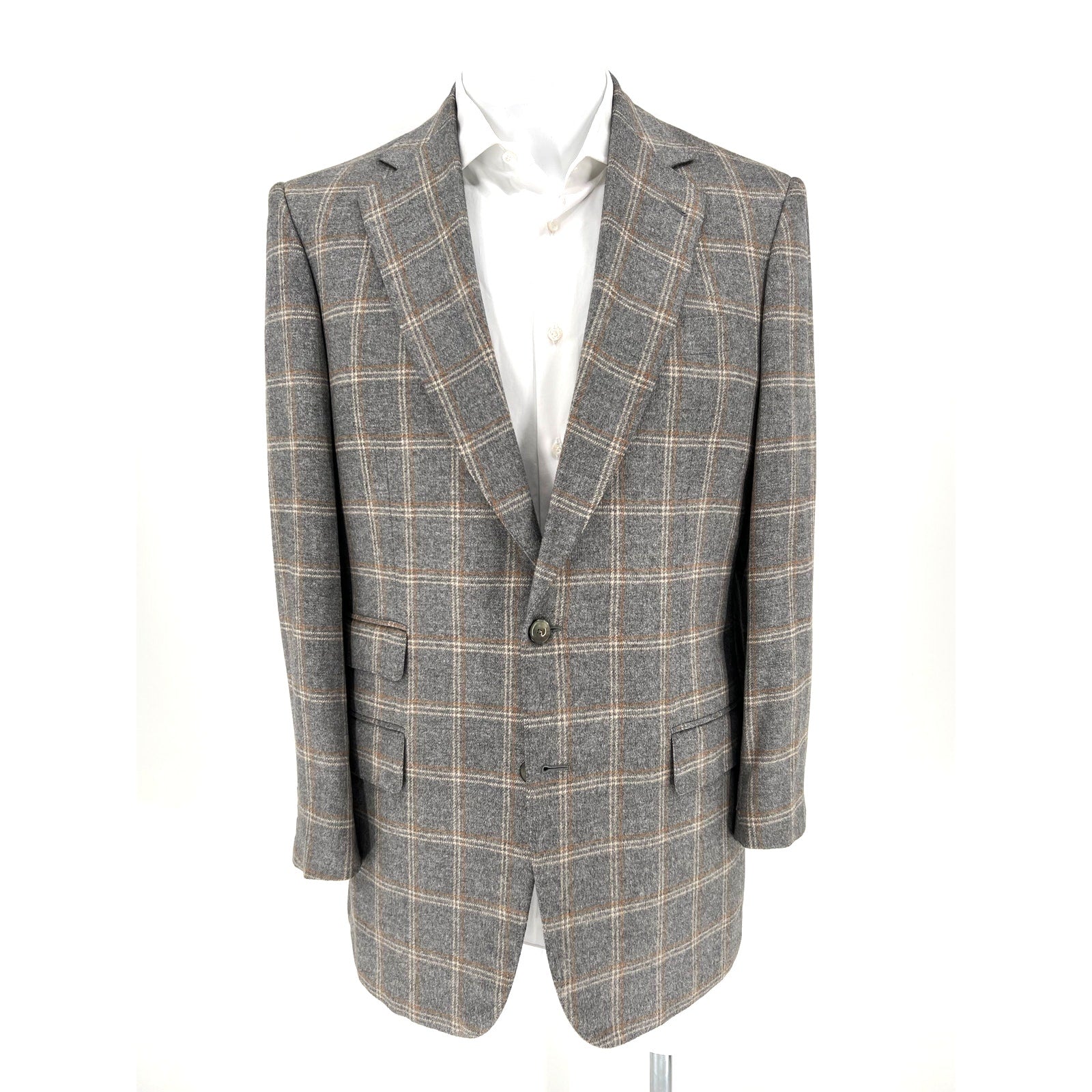 Sartoria Castangia Grey Windowpane Silk Cashmere Sport Coat - Size 54IT (44US)