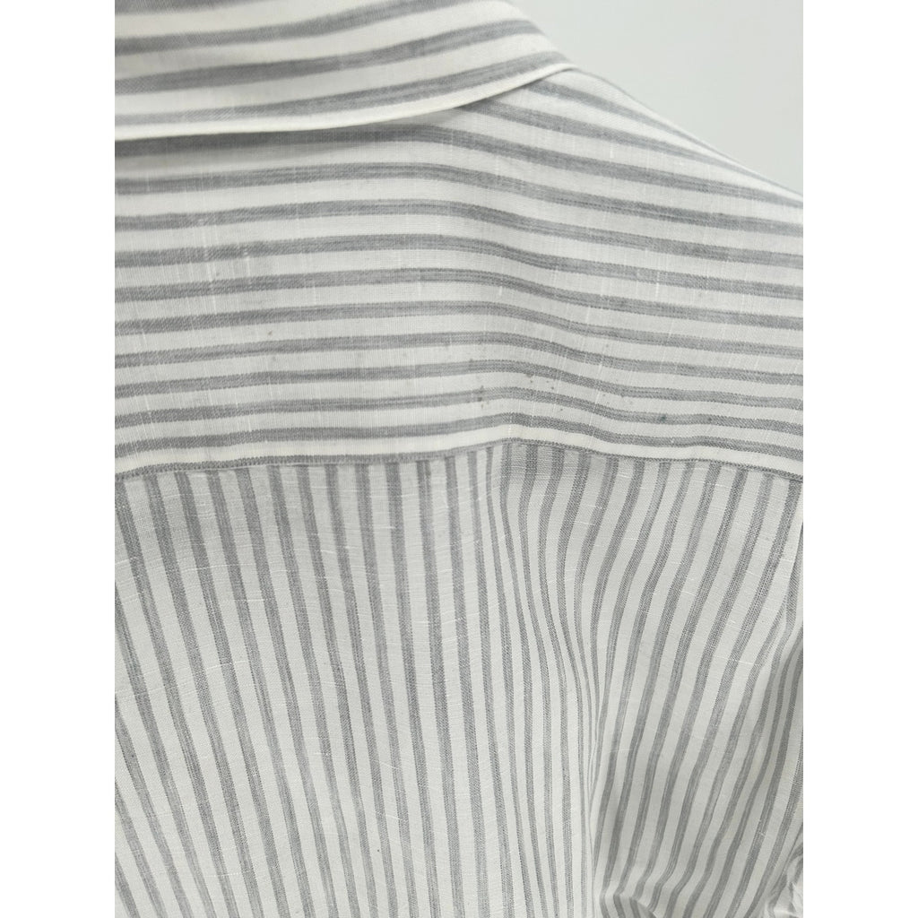 Zegna White-Grey Striped Linen Dress Shirt - Size XL