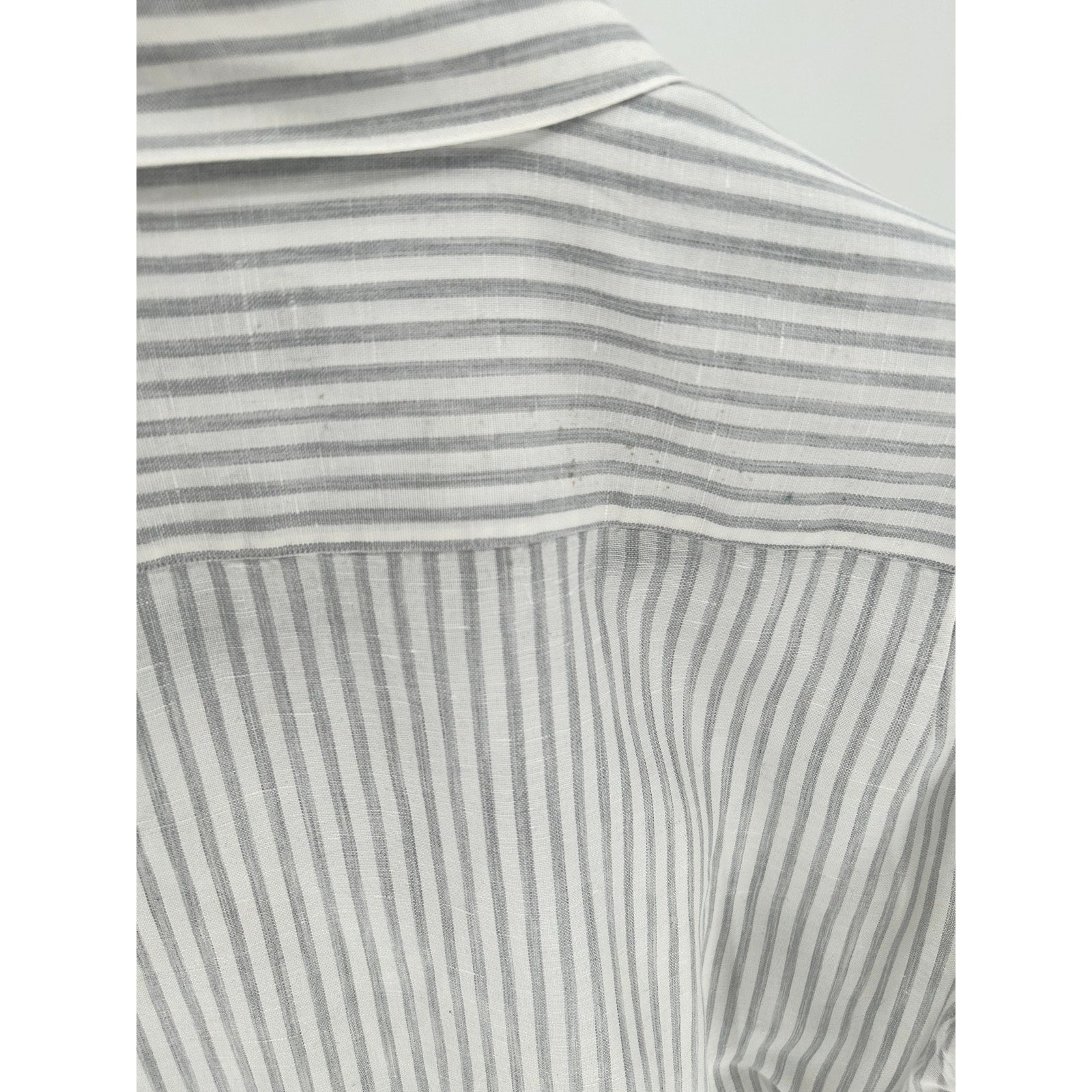 Zegna White-Grey Striped Linen Dress Shirt - Size XL