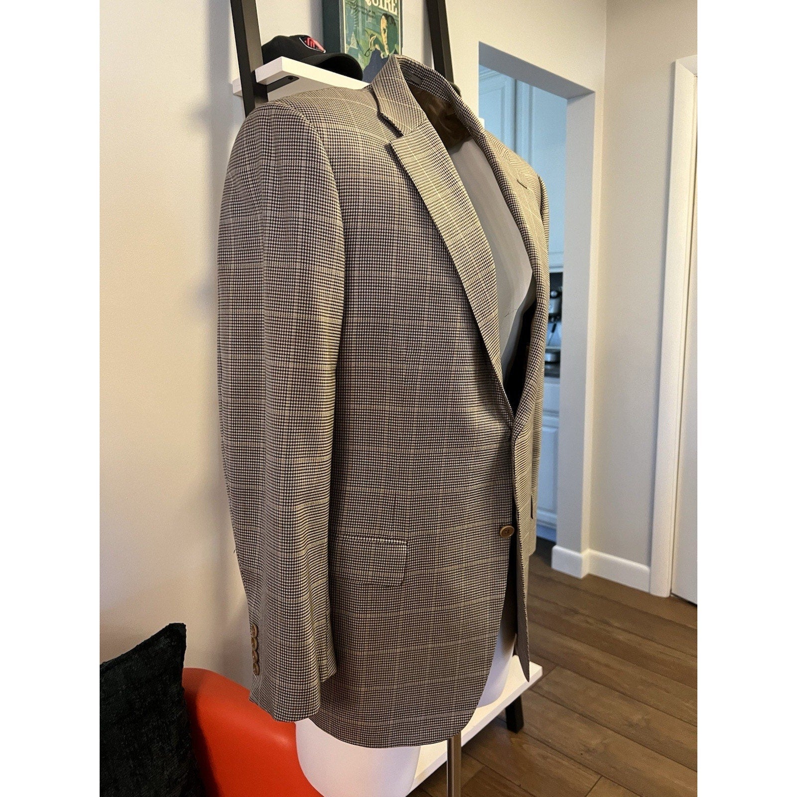Canali Beige Silk-Blend Glen-Check Sport Coat - 46R