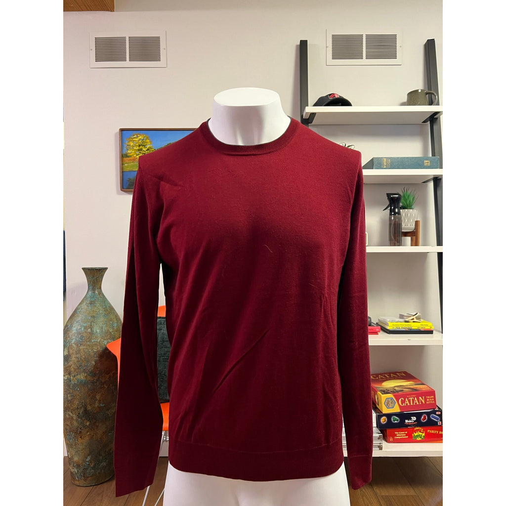 ISAIA Extrafine Merino Wool Crew Neck Pullover Sweater in Red - XL