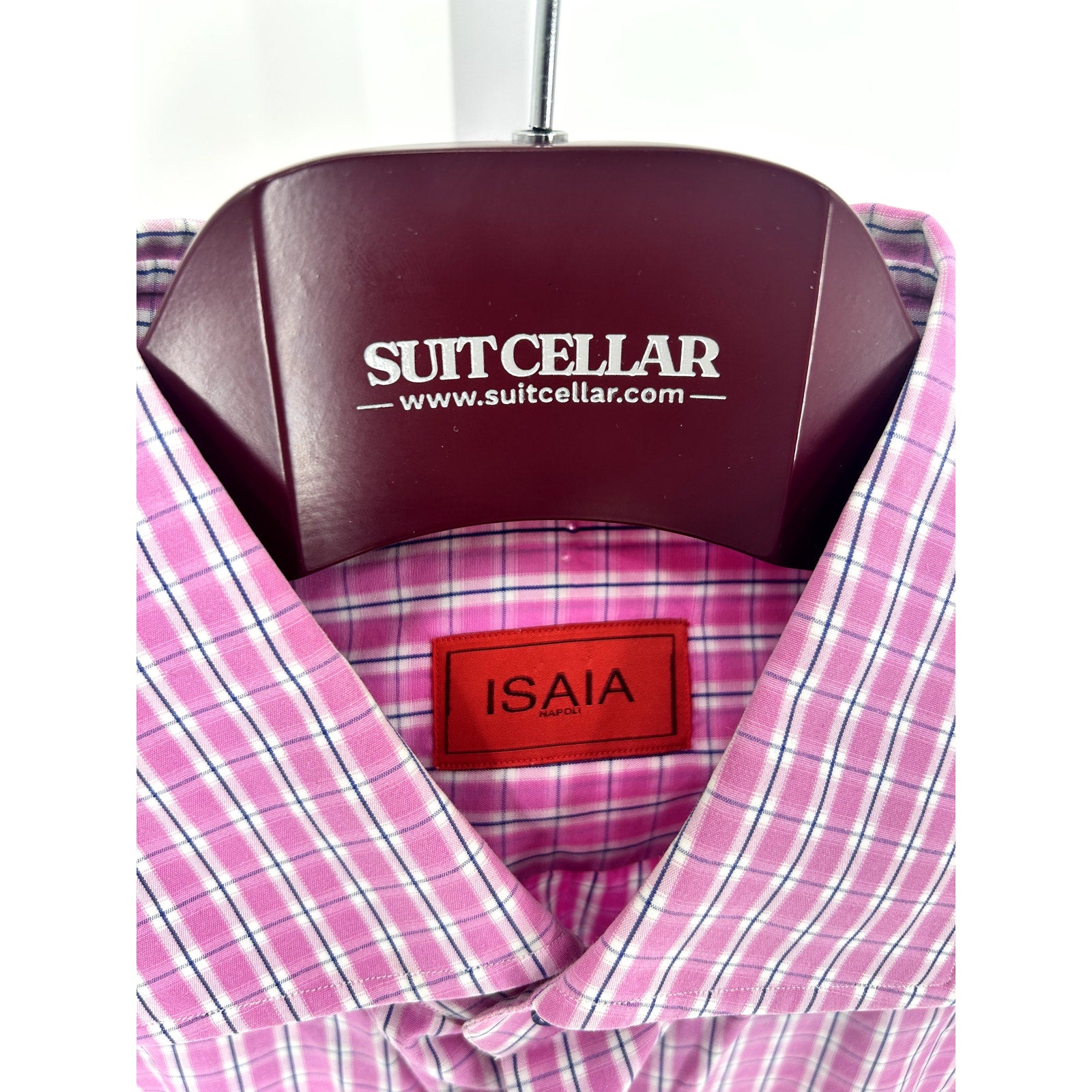 ISAIA Pink Plaid 100% Cotton Dress Shirt - Size 17/43