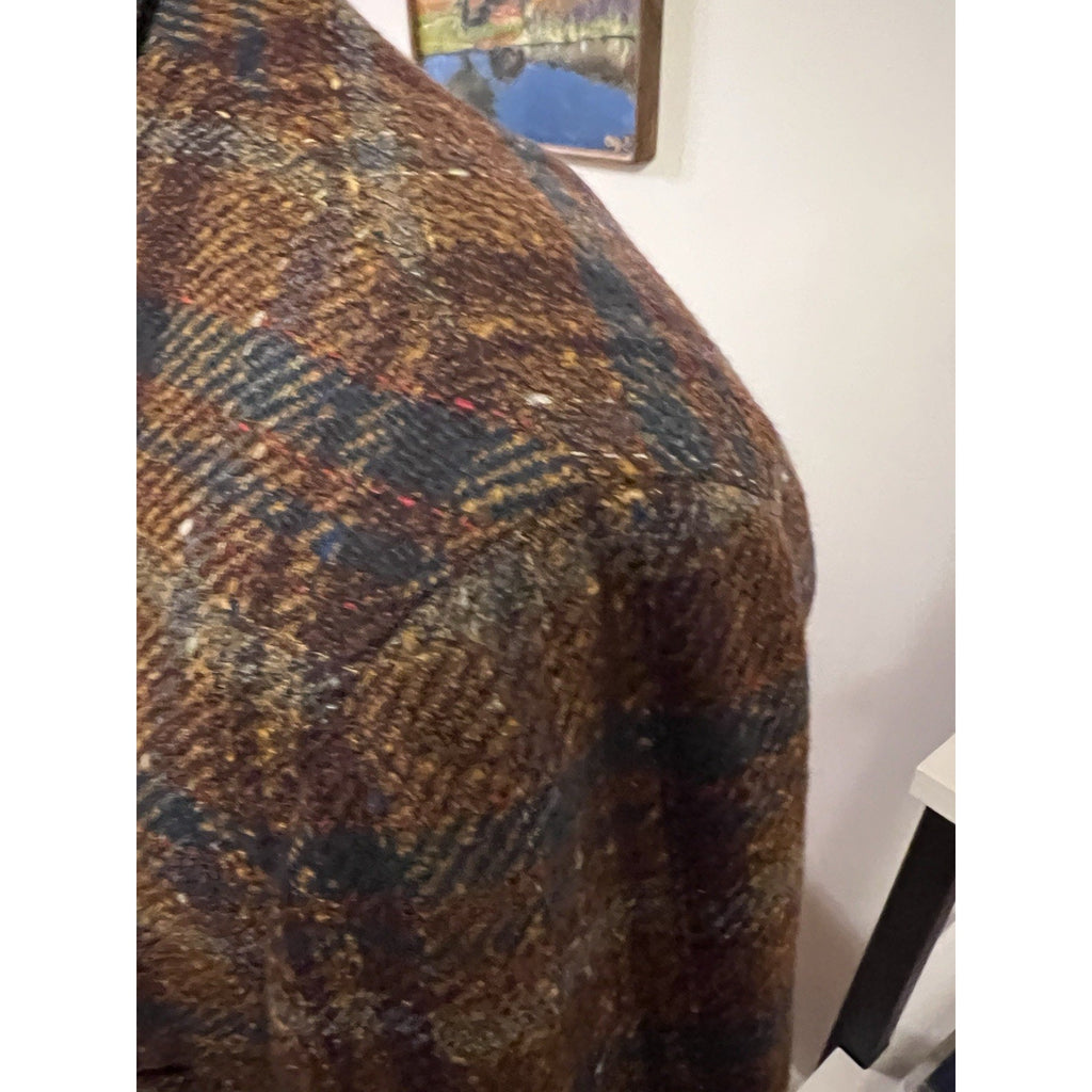 Belvest Tailoring Style Brown & Blue Plaid Tweed Sport Coat 46R