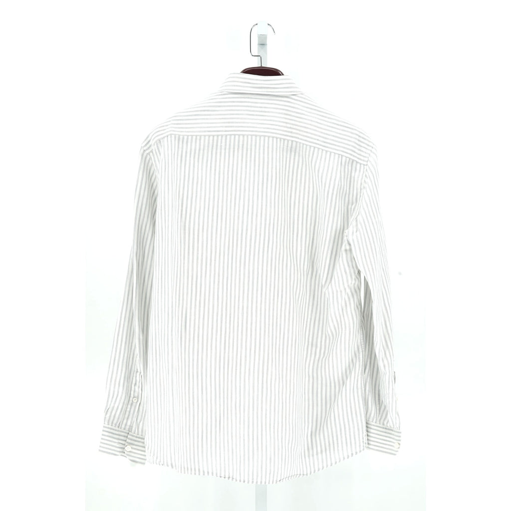 Zegna White-Grey Striped Linen Dress Shirt - Size XL